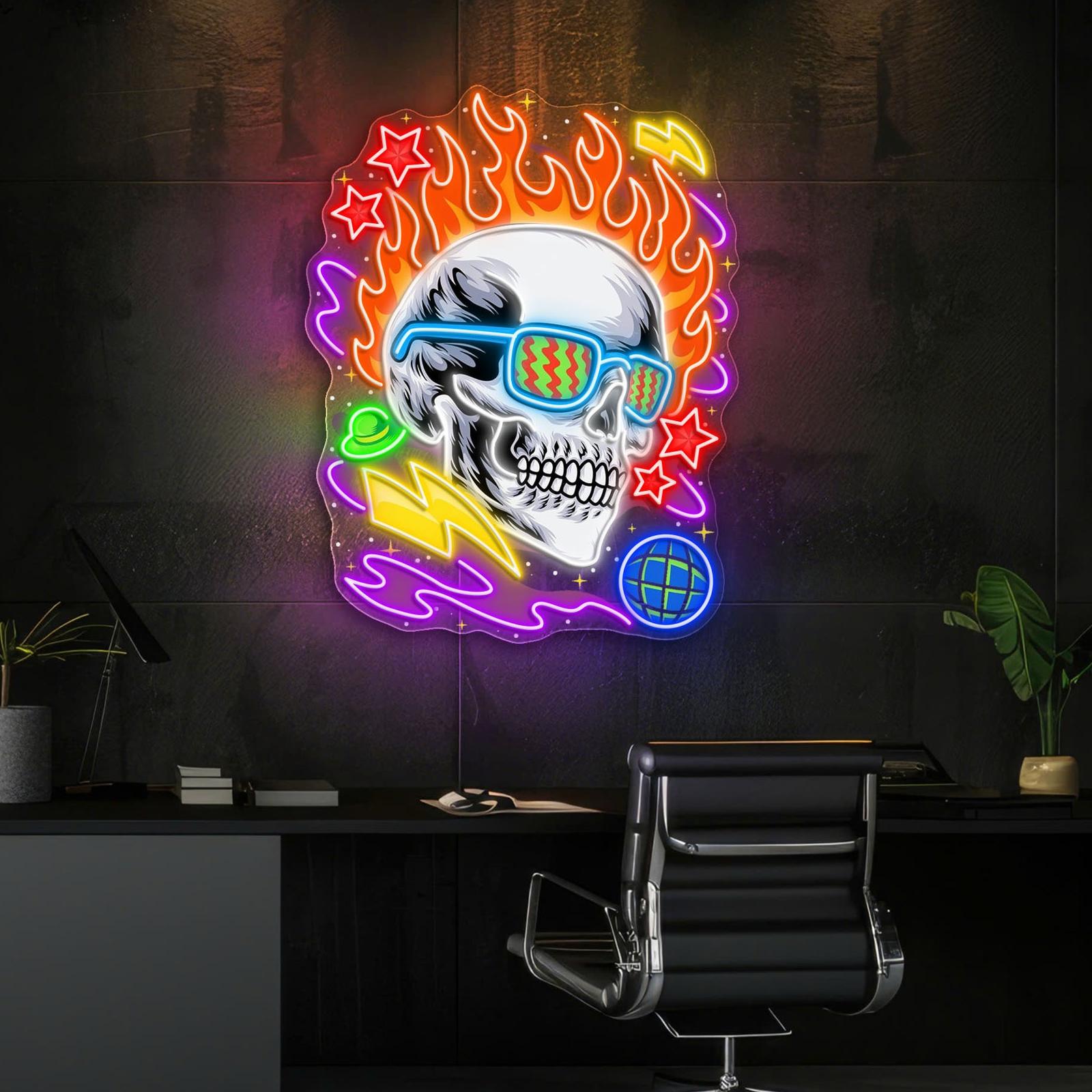 Neonschädel: Der lebendige Glanz rebellischer Neonlichtkunst
