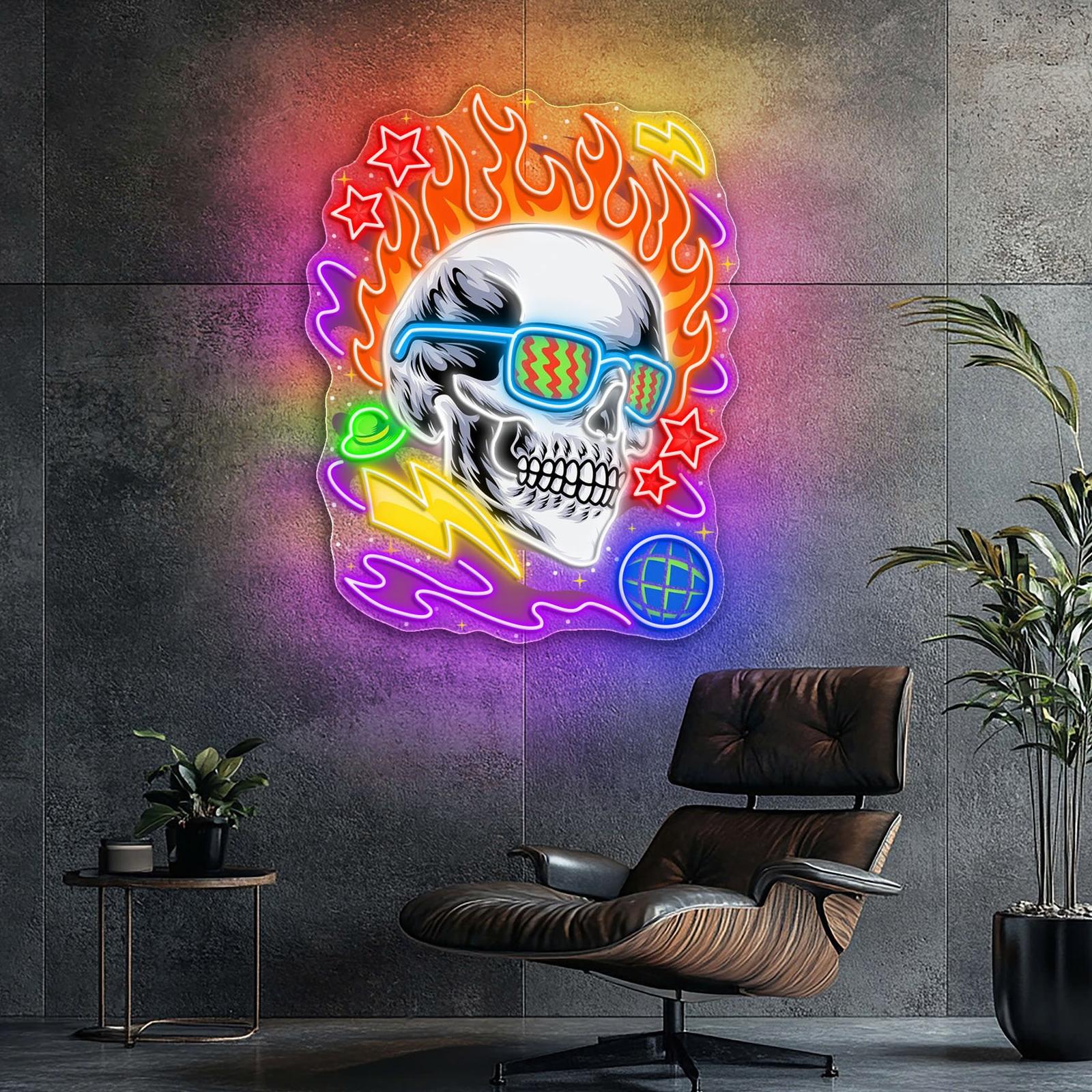 Neonschädel: Der lebendige Glanz rebellischer Neonlichtkunst