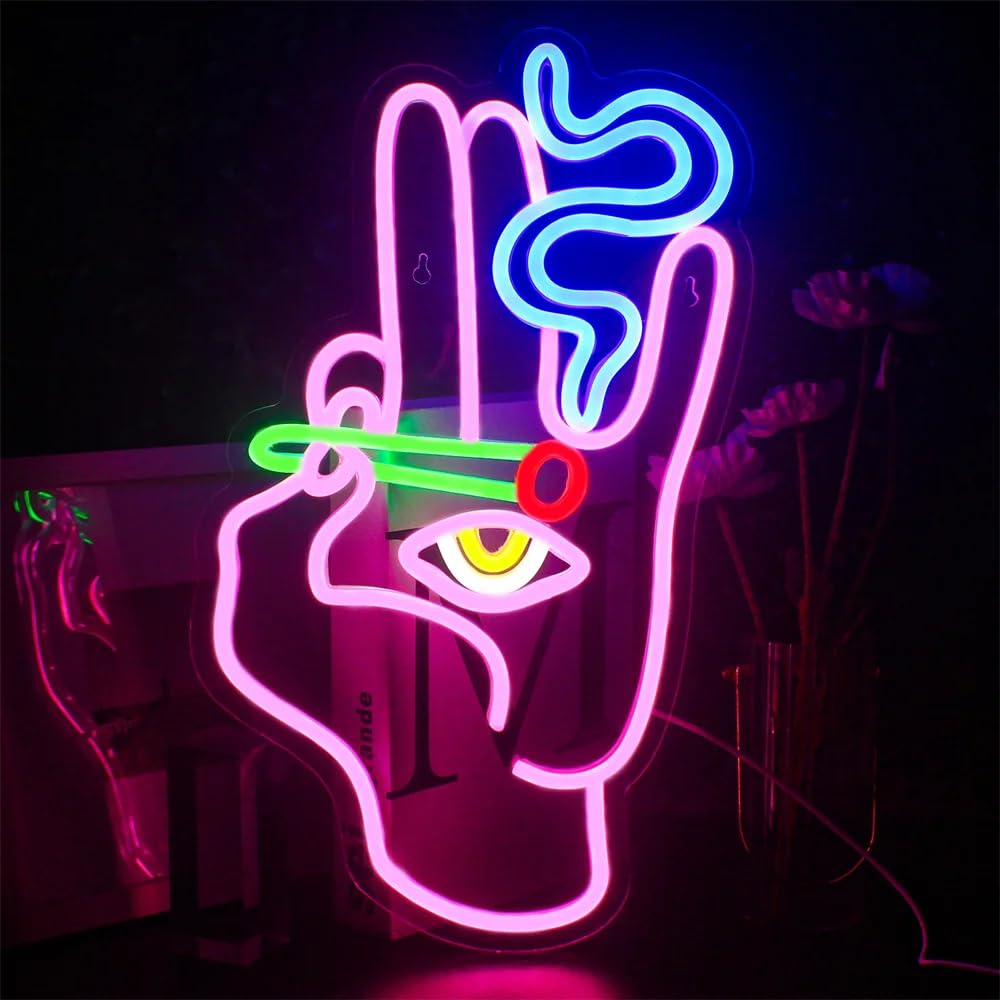 Neonschild mit bösem Blick