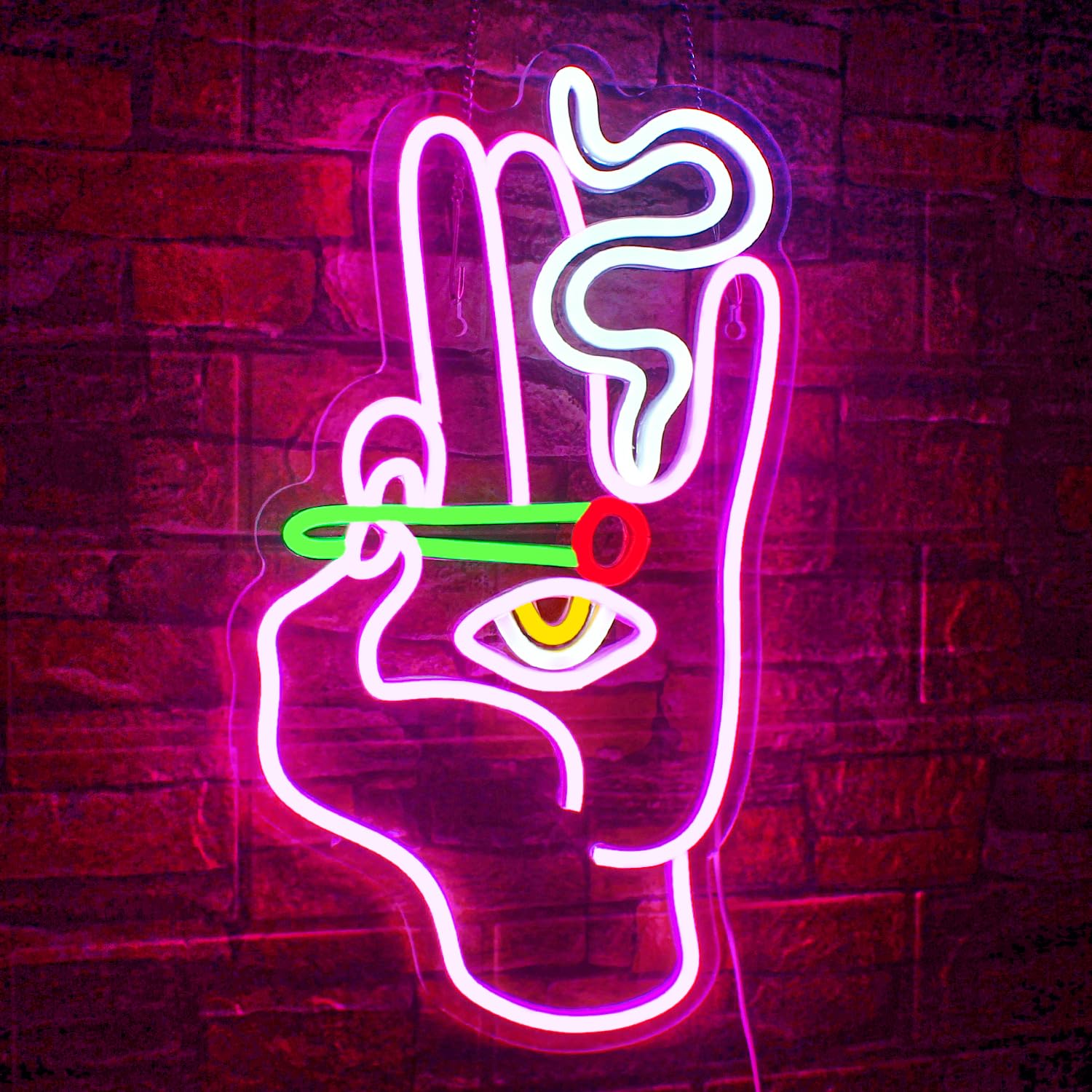 Neonschild mit bösem Blick