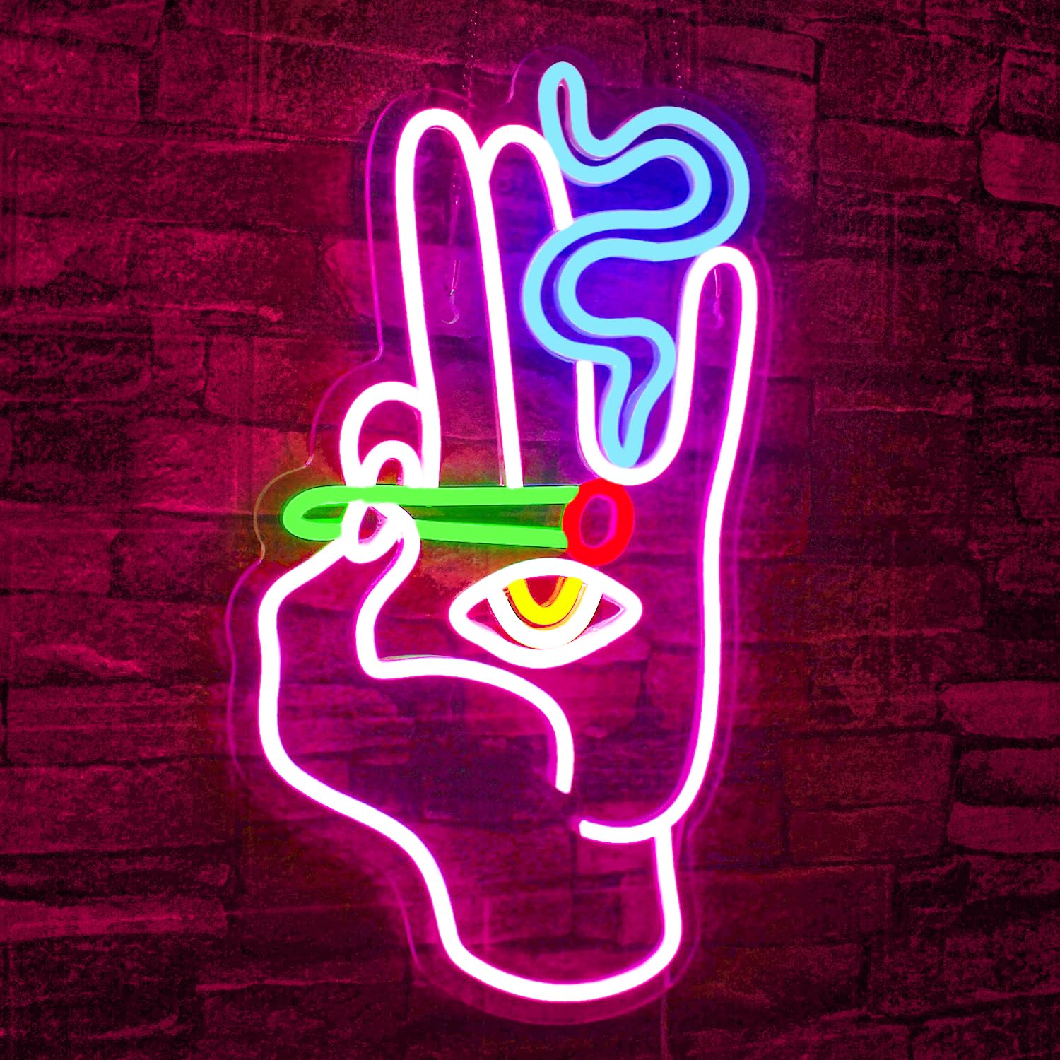 Neonschild mit bösem Blick