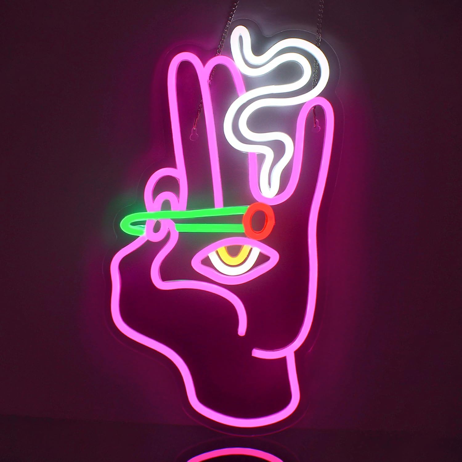 Neonschild mit bösem Blick
