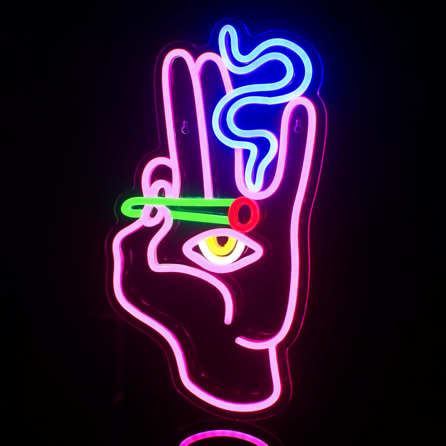 Neonschild mit bösem Blick