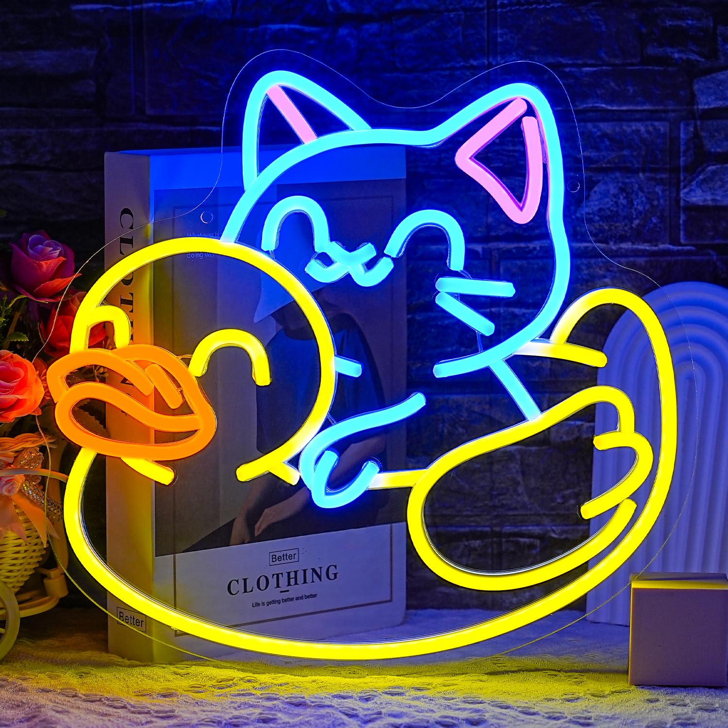 Niedliche Neon Dekoration Beschilderung mit Katze und Ente