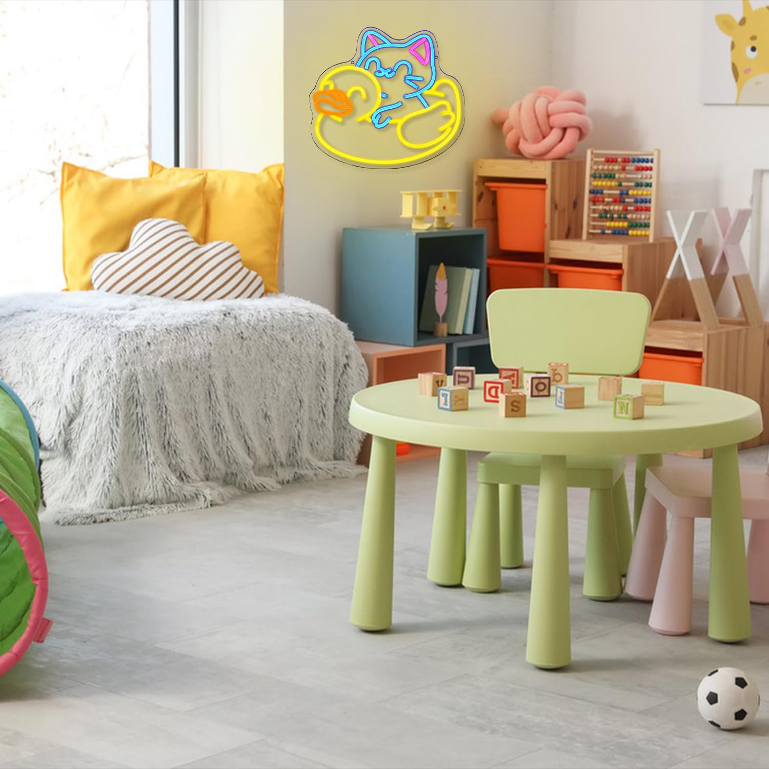 Niedliche Neon Dekoration Beschilderung mit Katze und Ente