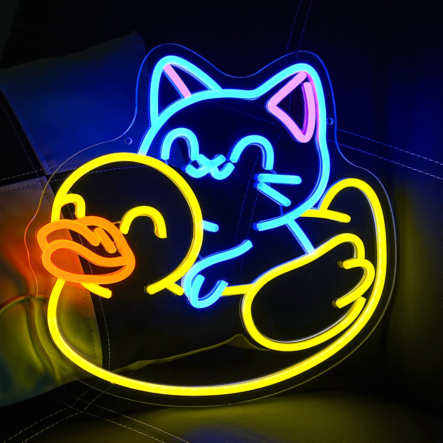 Niedliche Neon Dekoration Beschilderung mit Katze und Ente