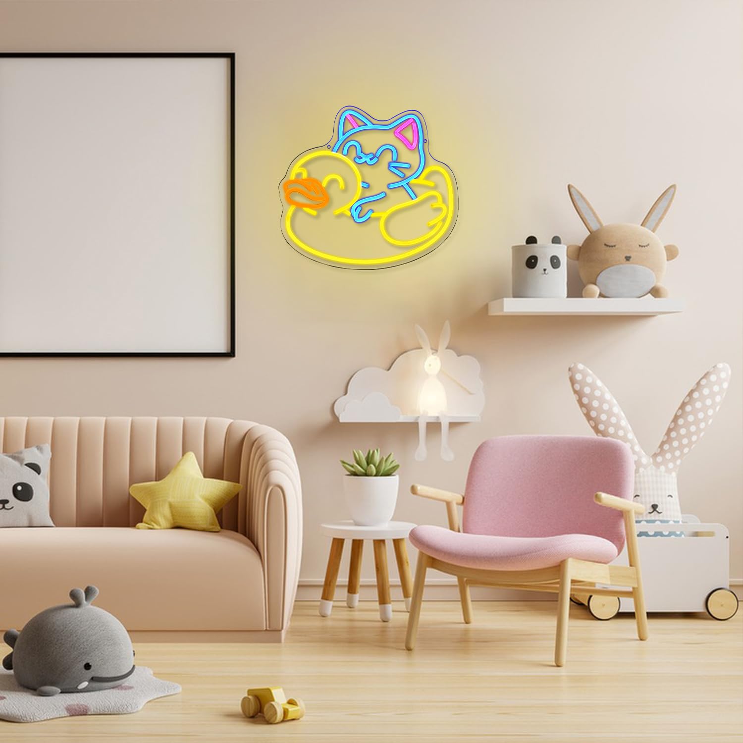 Niedliche Neon Dekoration Beschilderung mit Katze und Ente