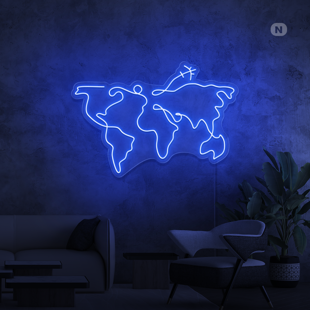Neon Schild Weltkarte