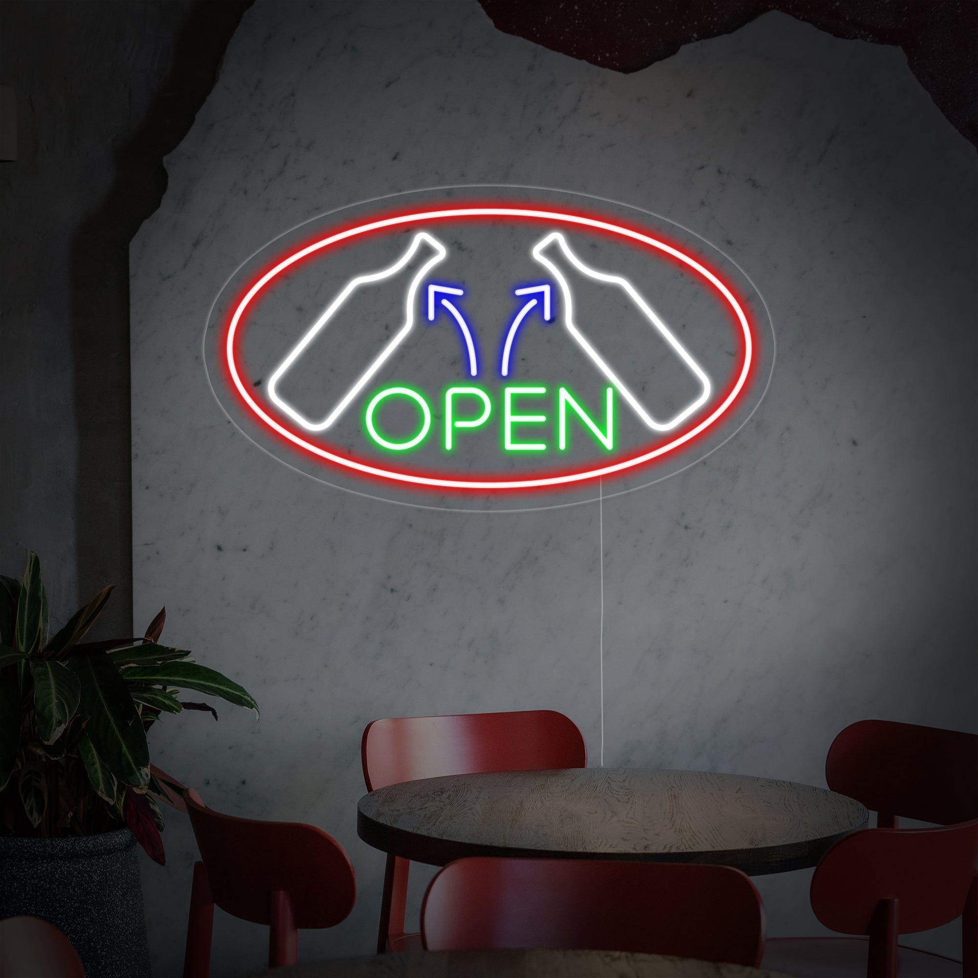 "Wine, Weinglas" Neonschrift