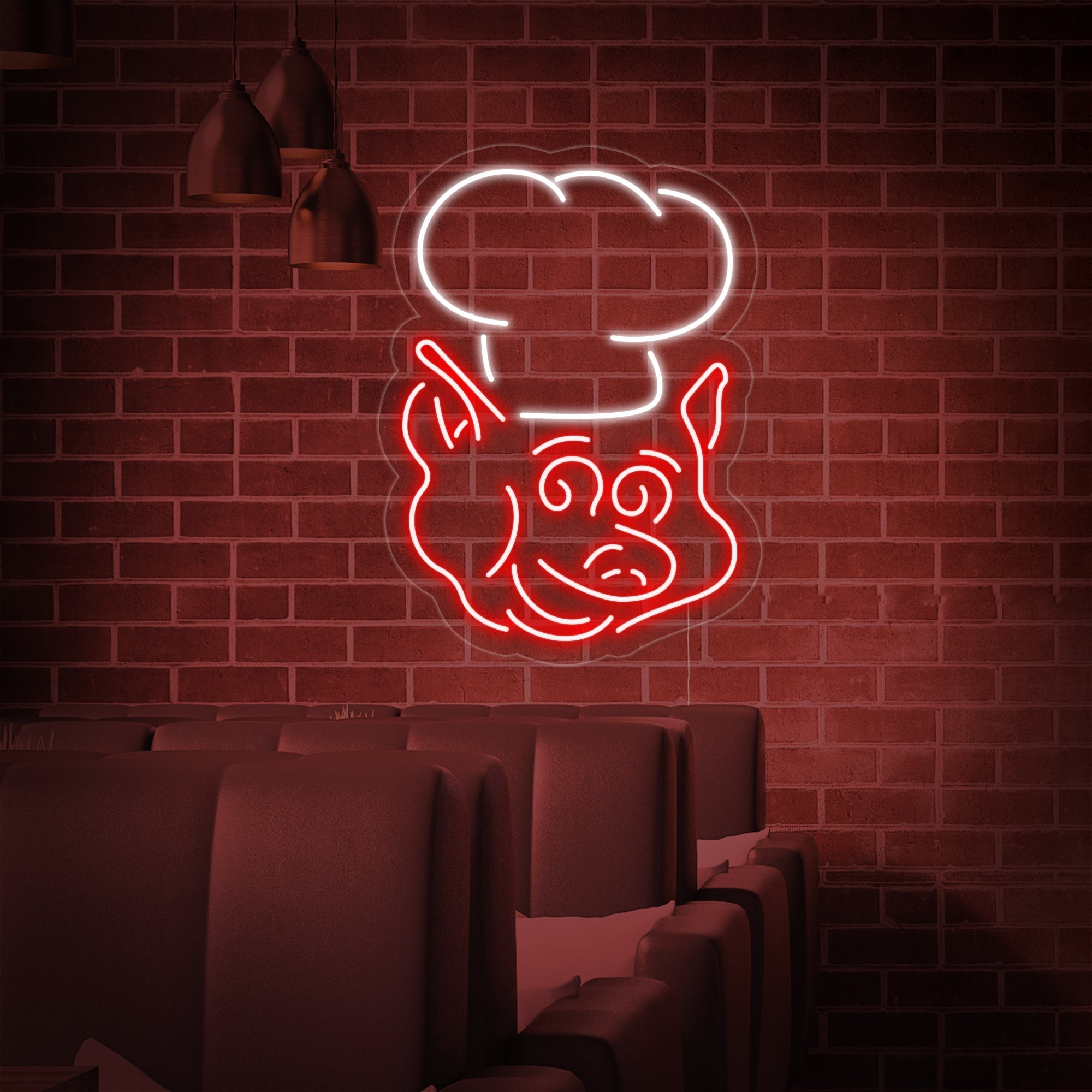 "Schwein, Koch" Neonschrift
