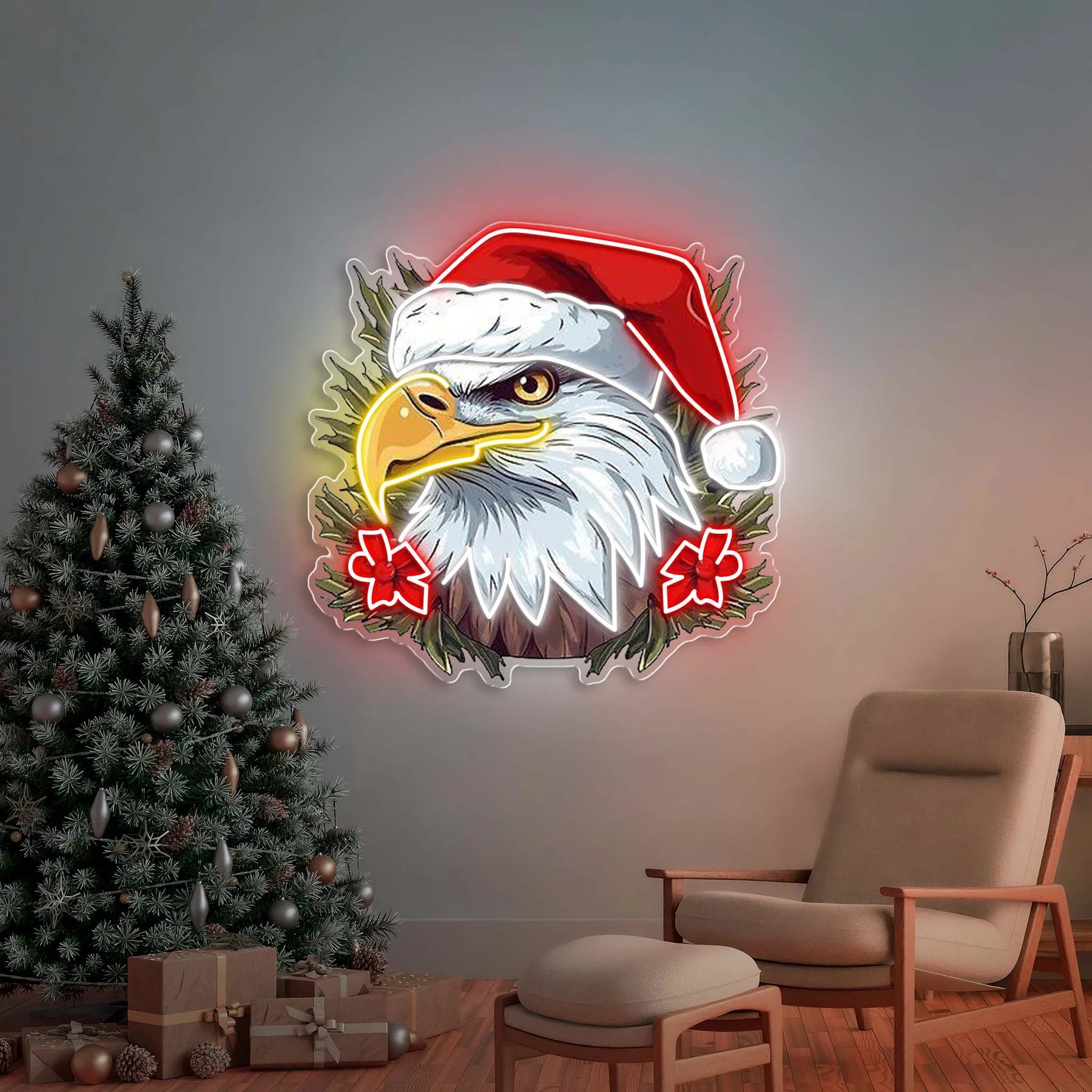 Patriotischer Jubel – Weihnachtsadler Leuchtreklame Lichtkunstwerk