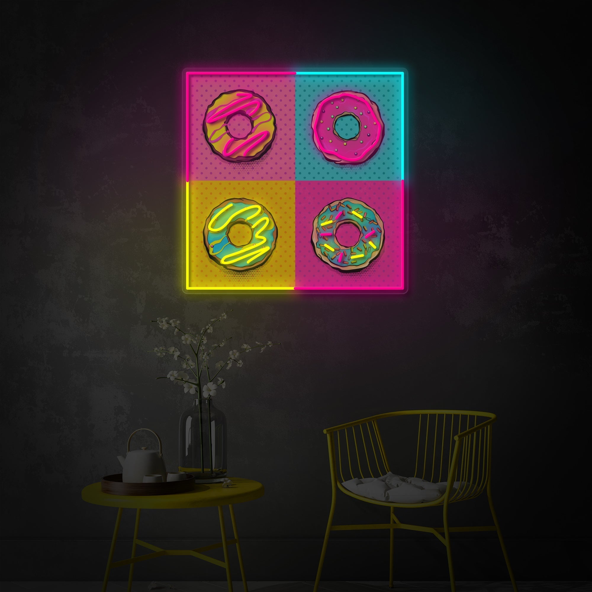 "Pink Blue Donuts Pop Art" UV-bedruckt LED-Neonschild