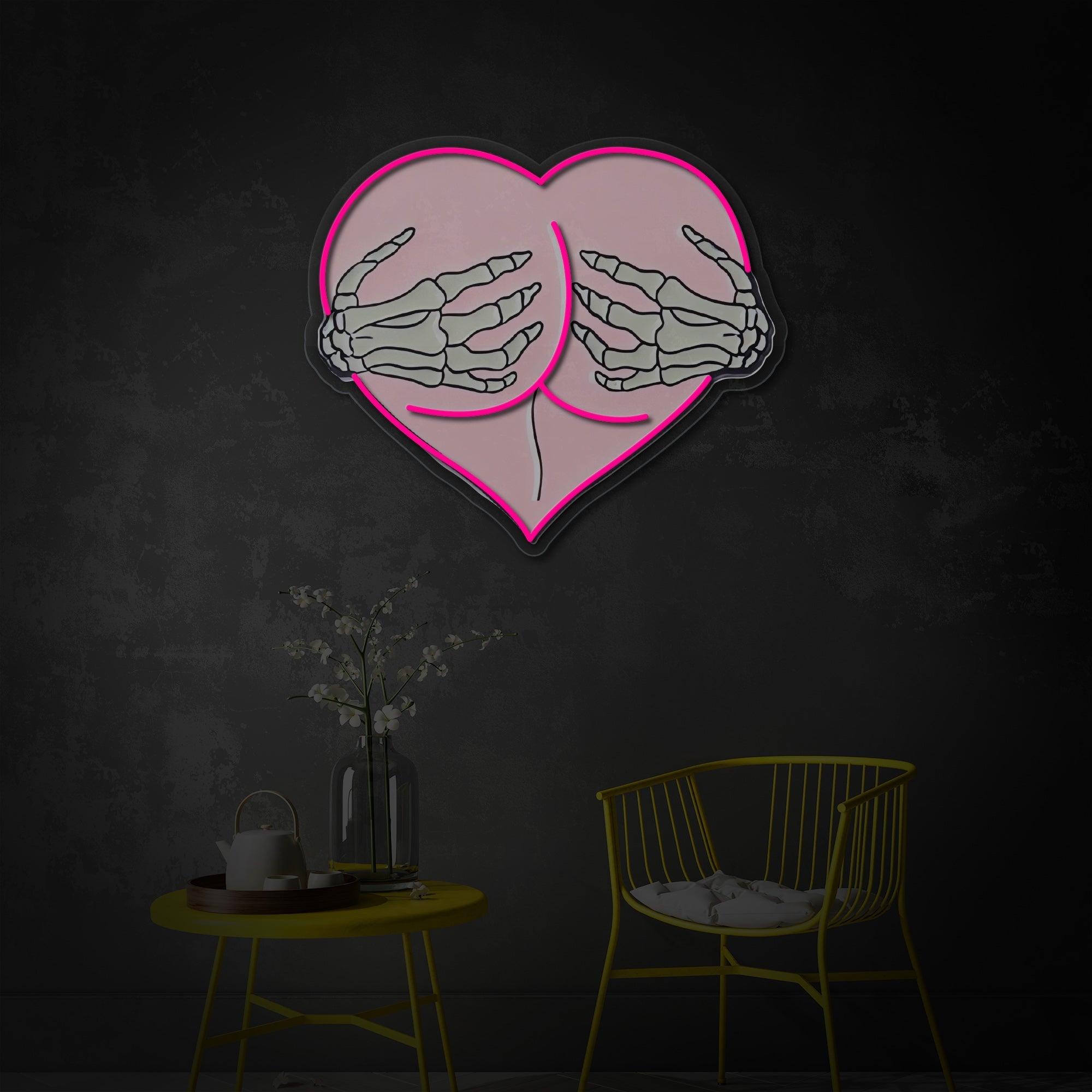 "Pink Heart Butt Umarmung Skeletthände" UV-bedruckt LED-Neonschild