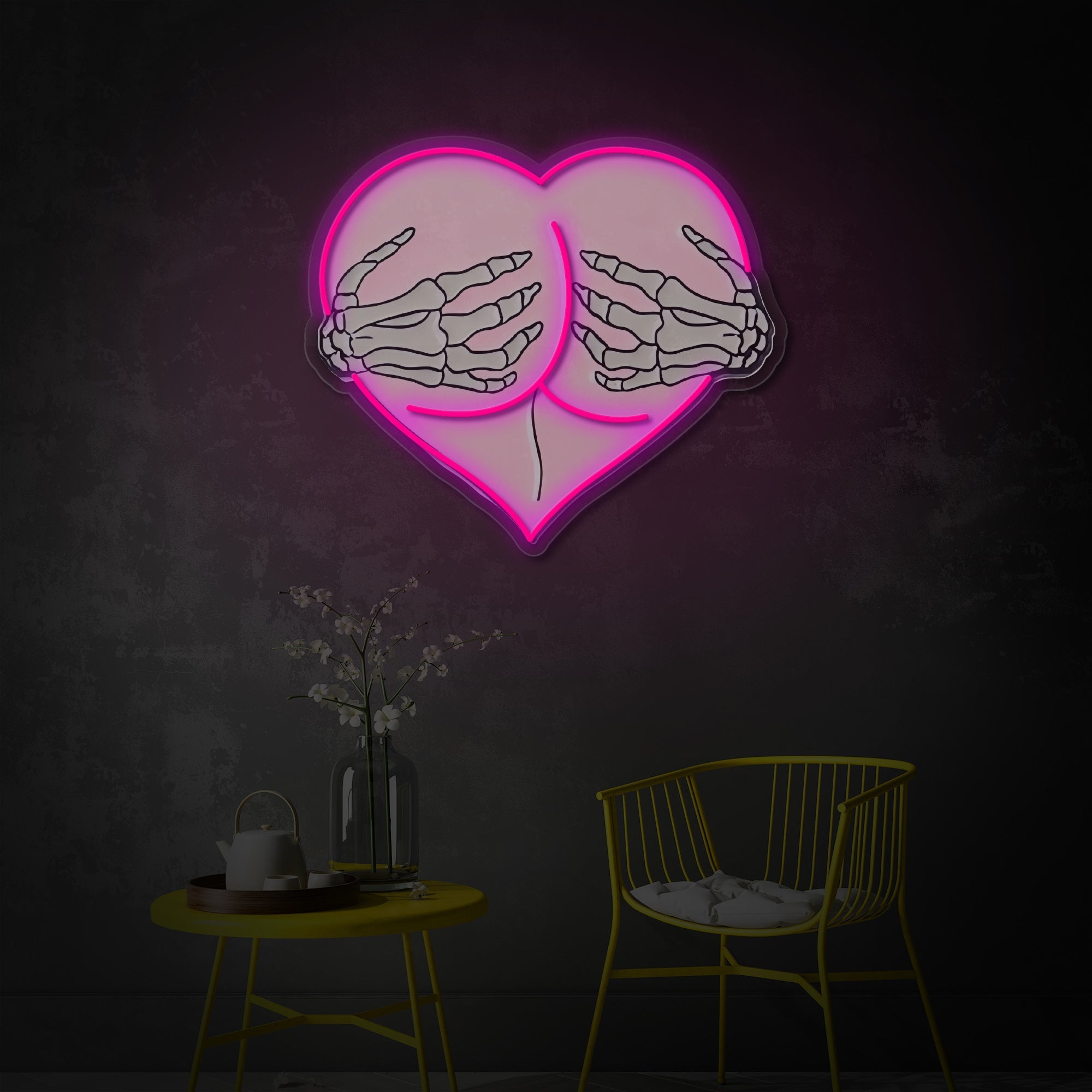 "Pink Heart Butt Umarmung Skeletthände" UV-bedruckt LED-Neonschild