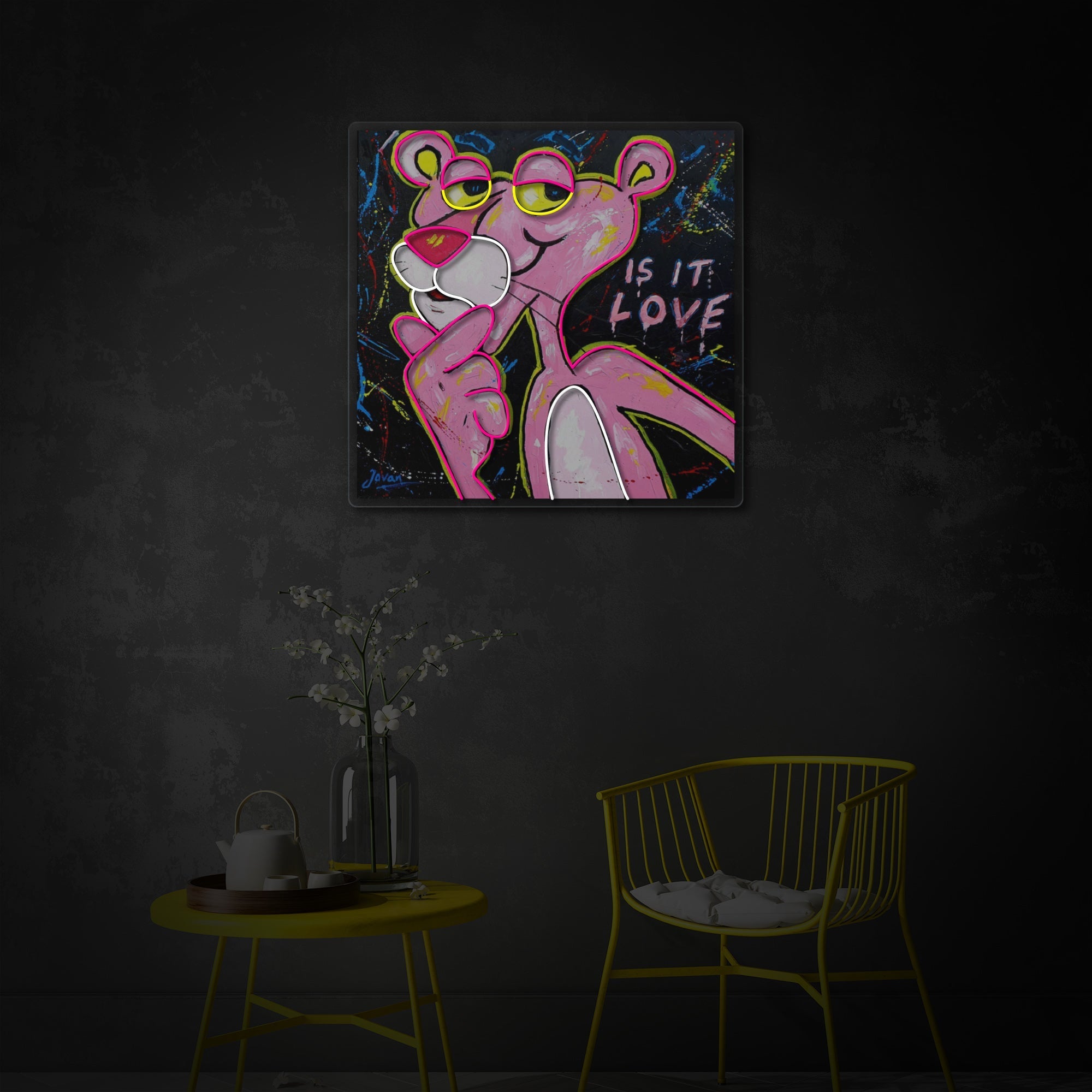 "Pink Think Panther, ist es Liebe" UV-bedruckt LED-Neonschild