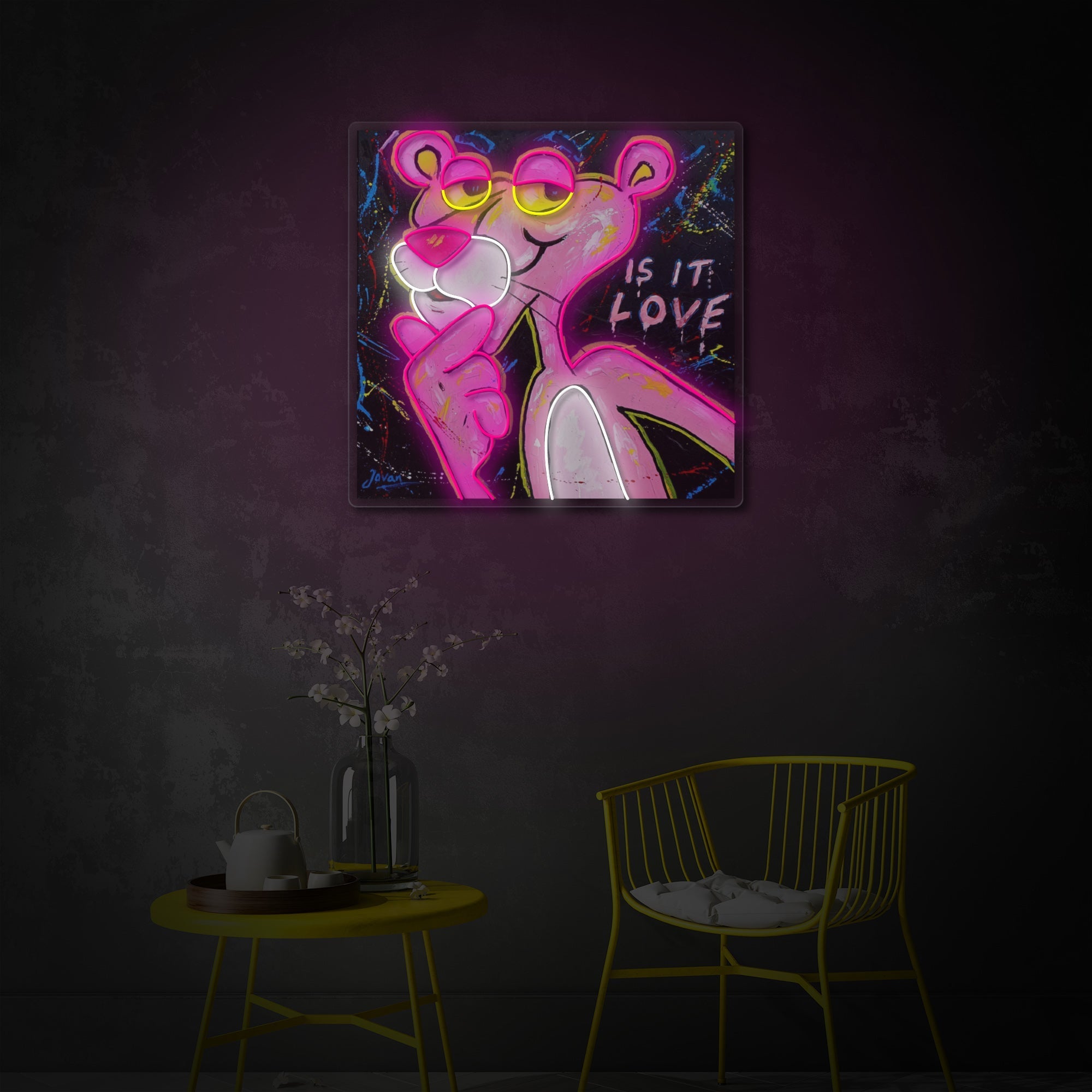 "Pink Think Panther, ist es Liebe" UV-bedruckt LED-Neonschild
