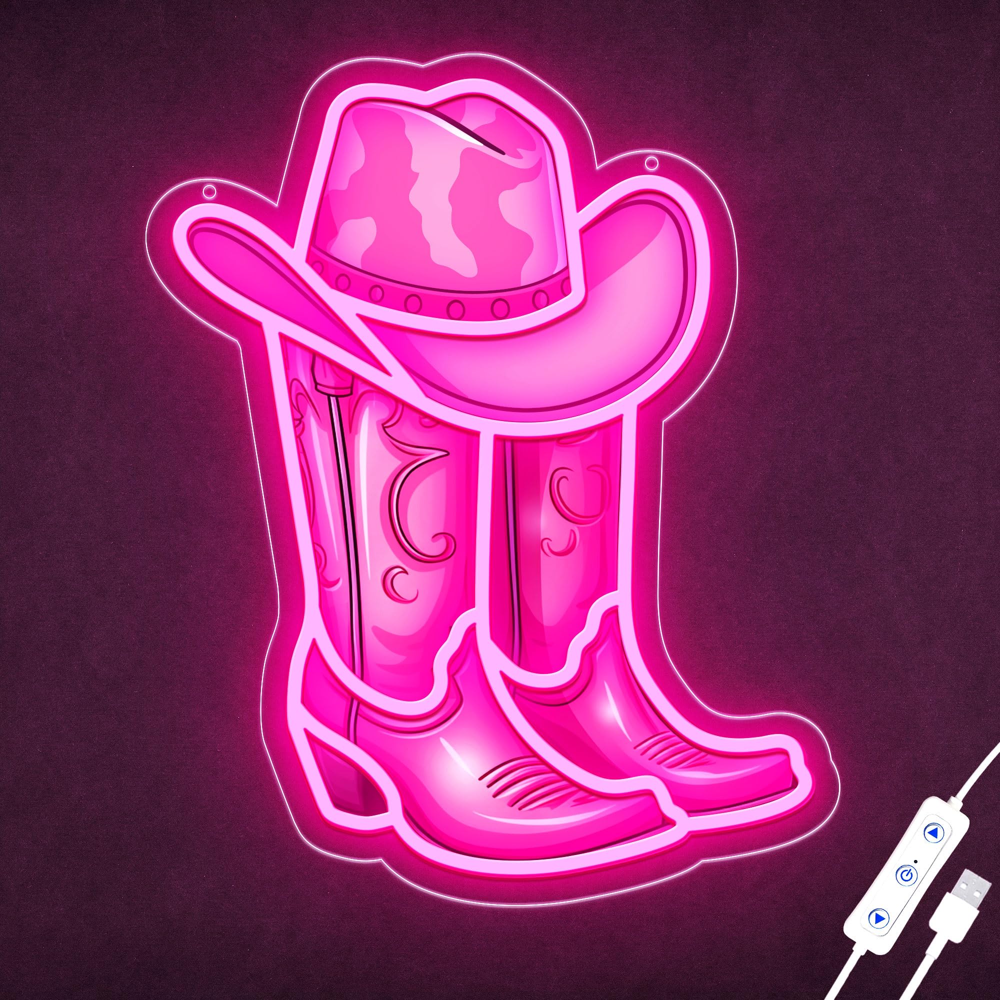 Pinke Cowboy-Stiefel & Hut Neonlampe – Trendige LED-Wanddekoration