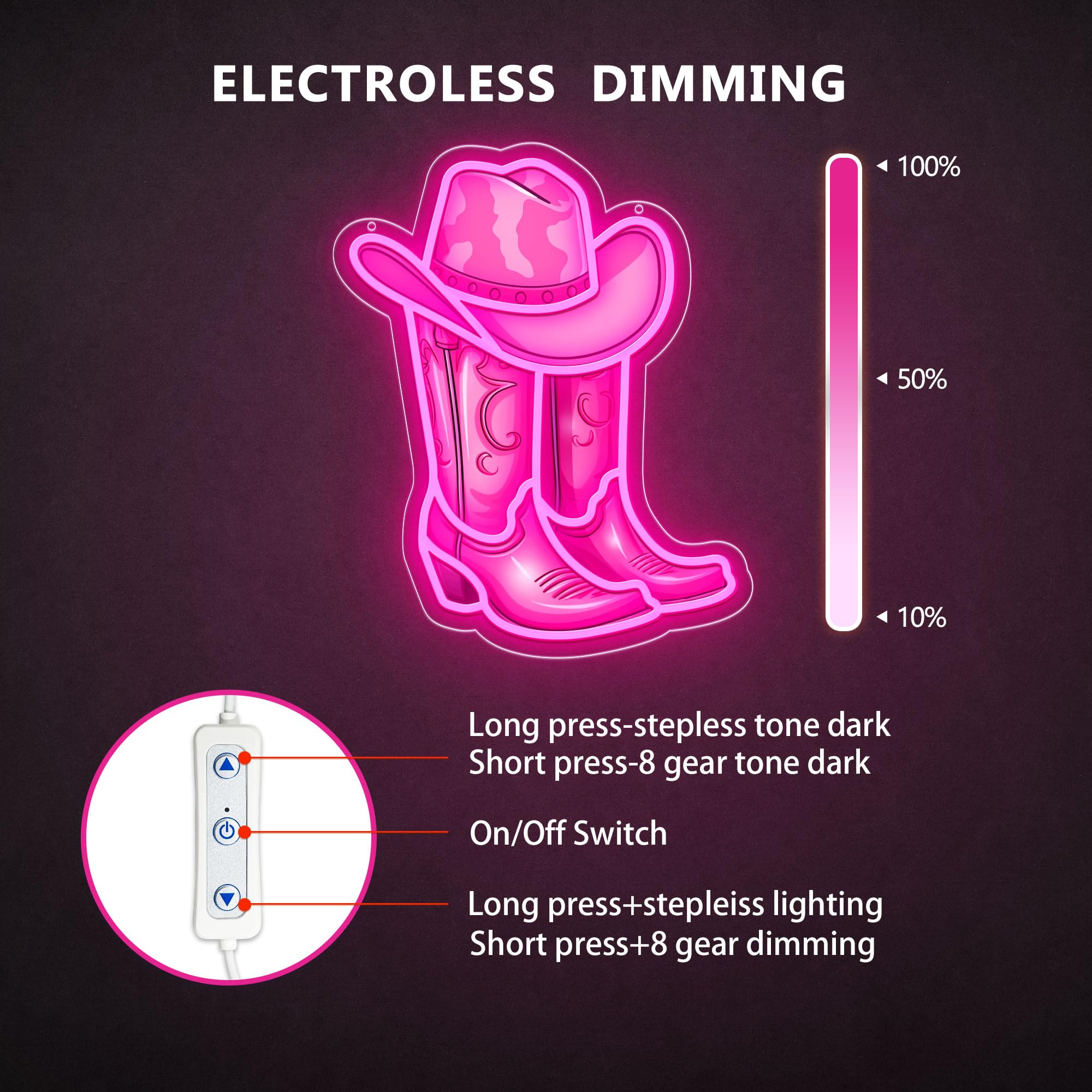 Pinke Cowboy-Stiefel & Hut Neonlampe – Trendige LED-Wanddekoration