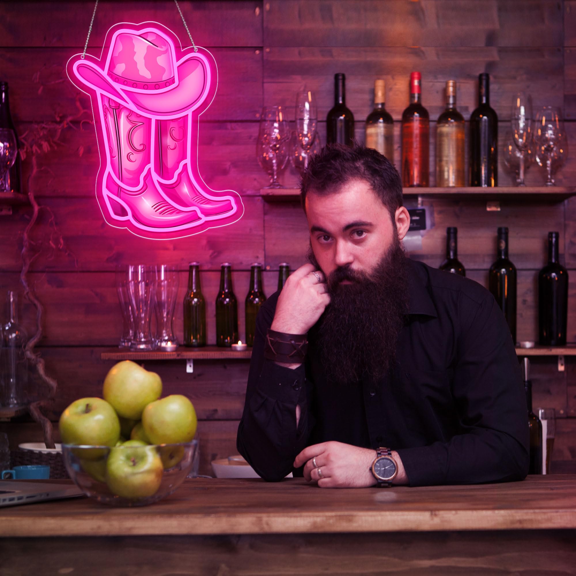 Pinke Cowboy-Stiefel & Hut Neonlampe – Trendige LED-Wanddekoration