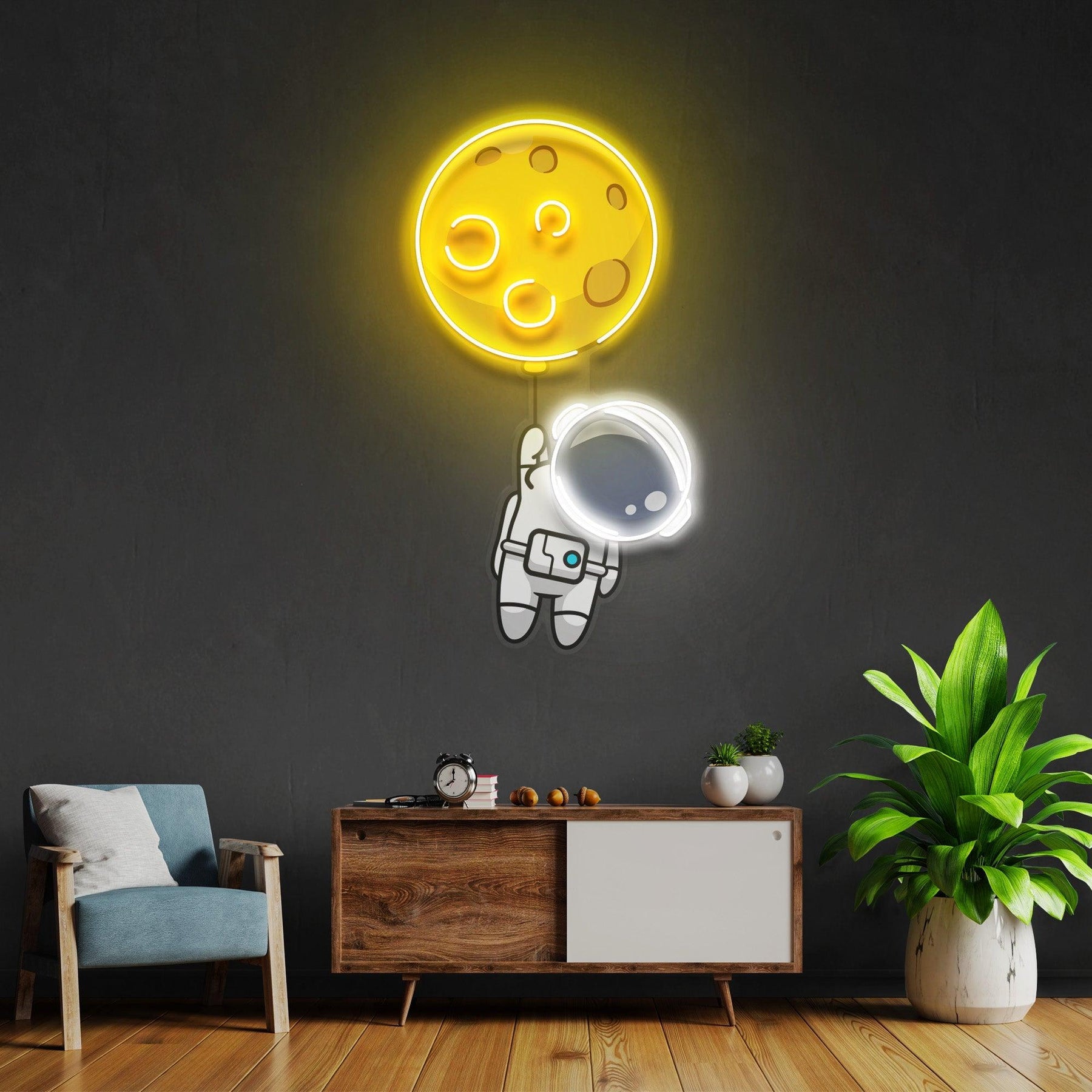 PlanetBallon LED Neon Acryl Kunstwerk – Schwebe zwischen den Sternen