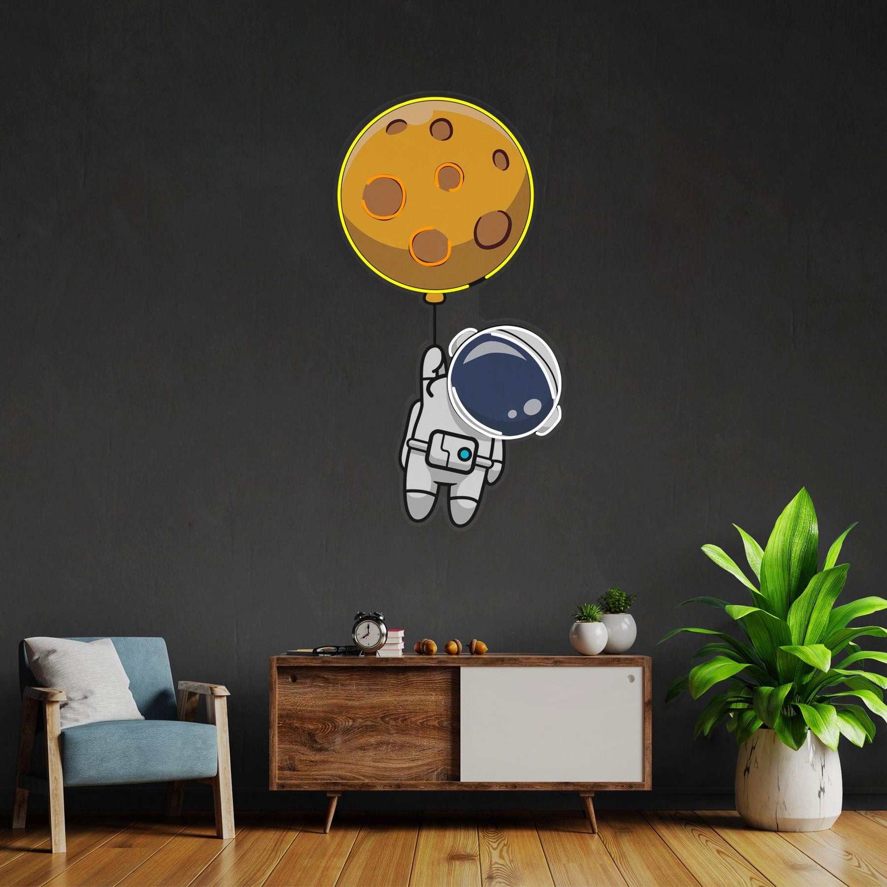 PlanetBallon LED Neon Acryl Kunstwerk – Schwebe zwischen den Sternen