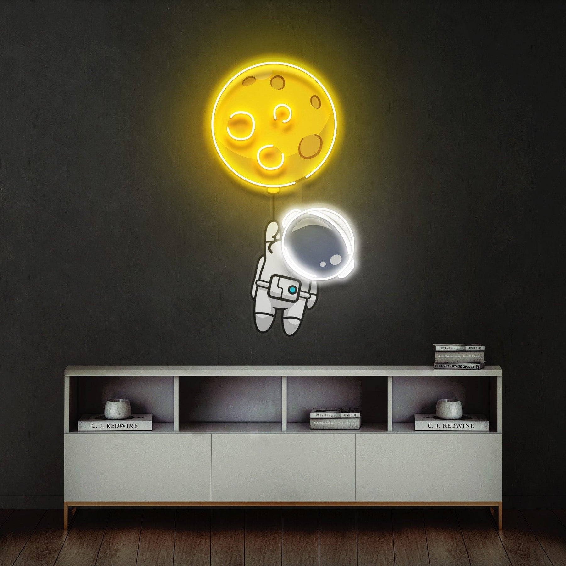 PlanetBallon LED Neon Acryl Kunstwerk – Schwebe zwischen den Sternen