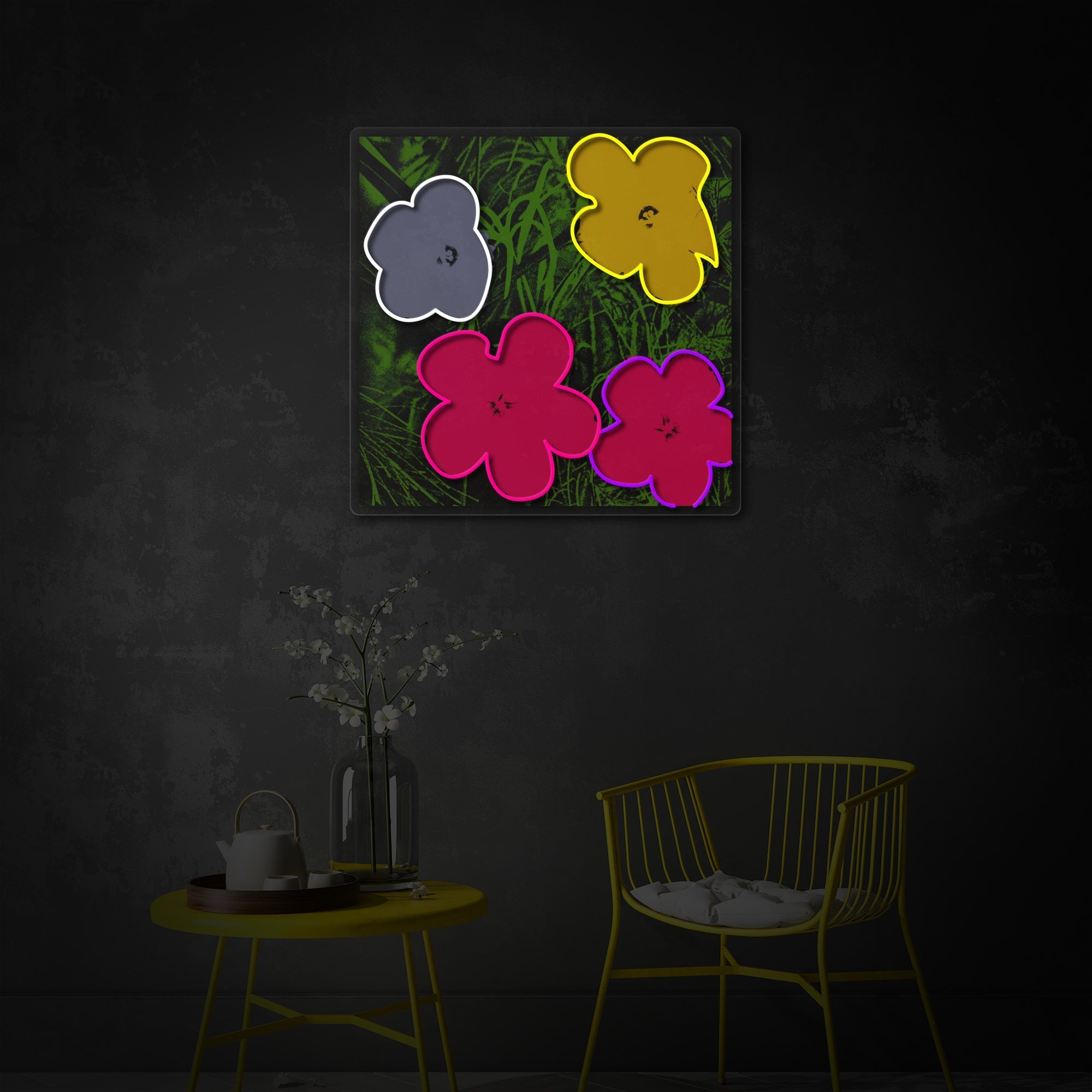 "Pop Art in Bloom, Famous Künstler Blumen" UV-bedruckt LED-Neonschild