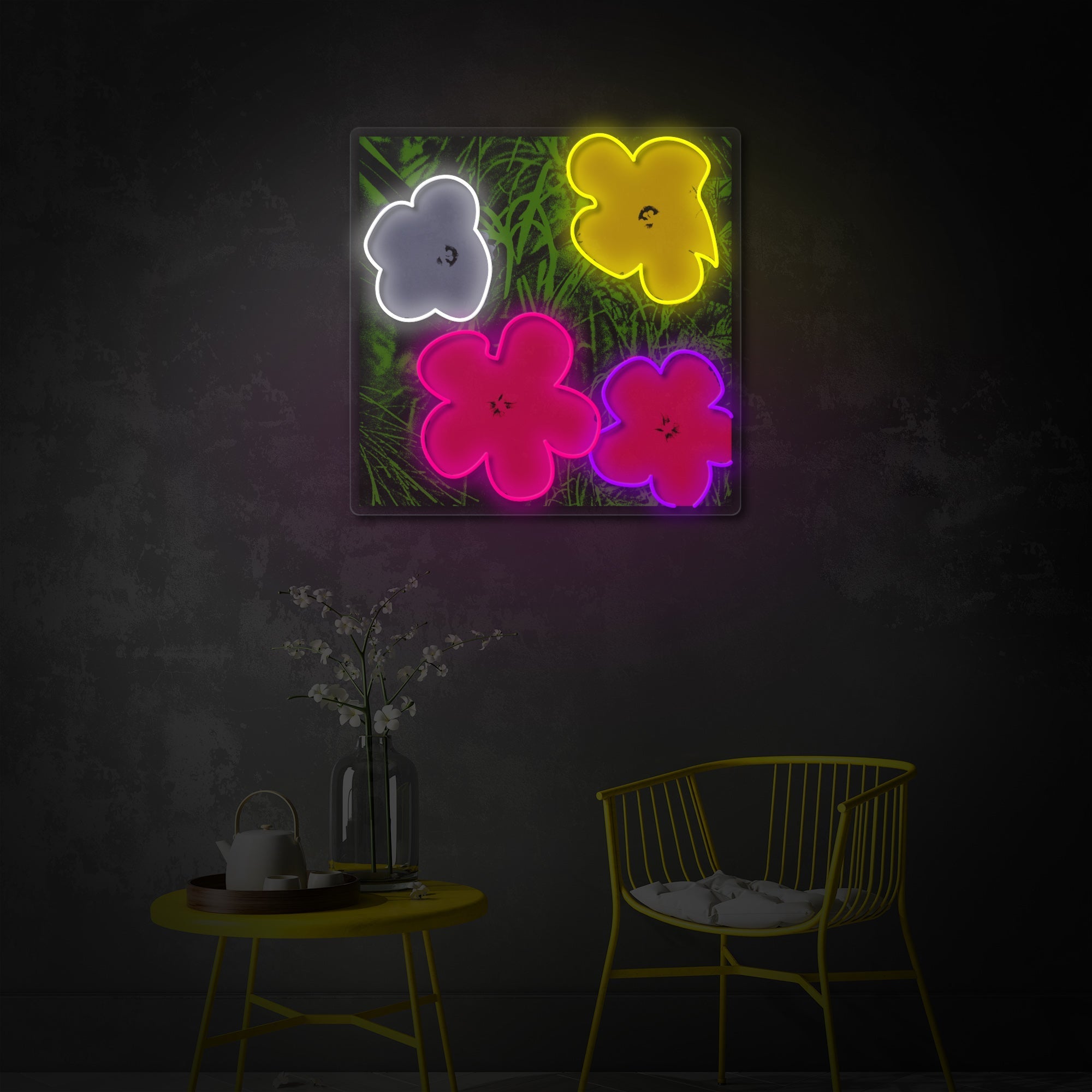 "Pop Art in Bloom, Famous Künstler Blumen" UV-bedruckt LED-Neonschild