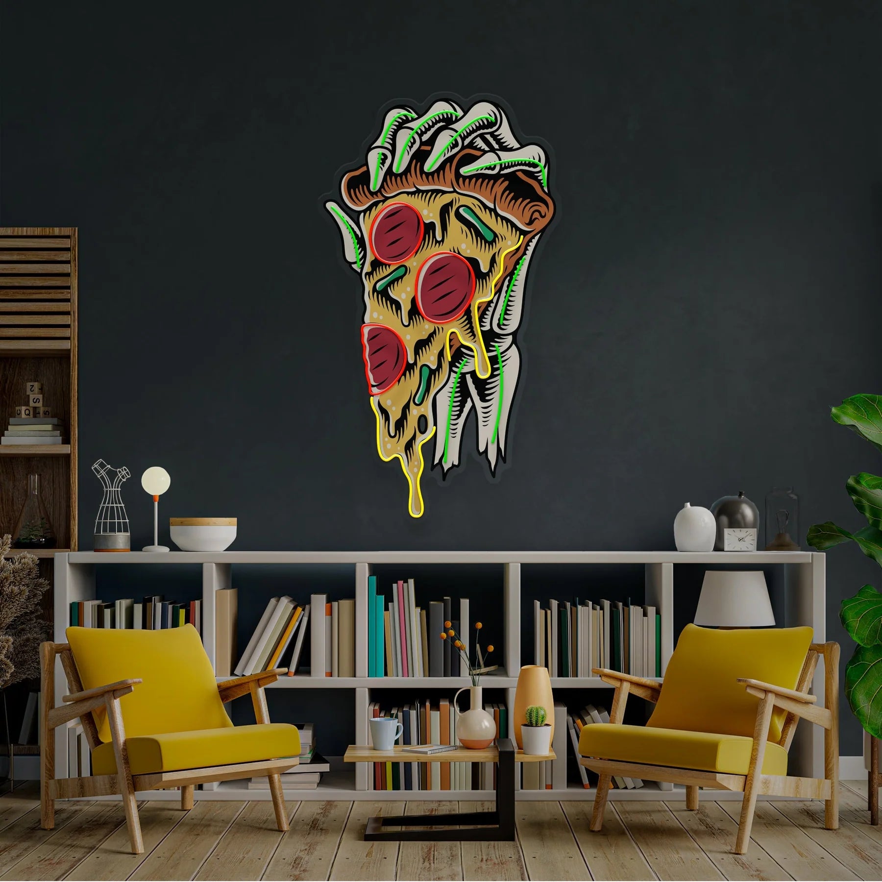 Pop Art Hand mit einem Pizzastück: LED Neon Schild Licht