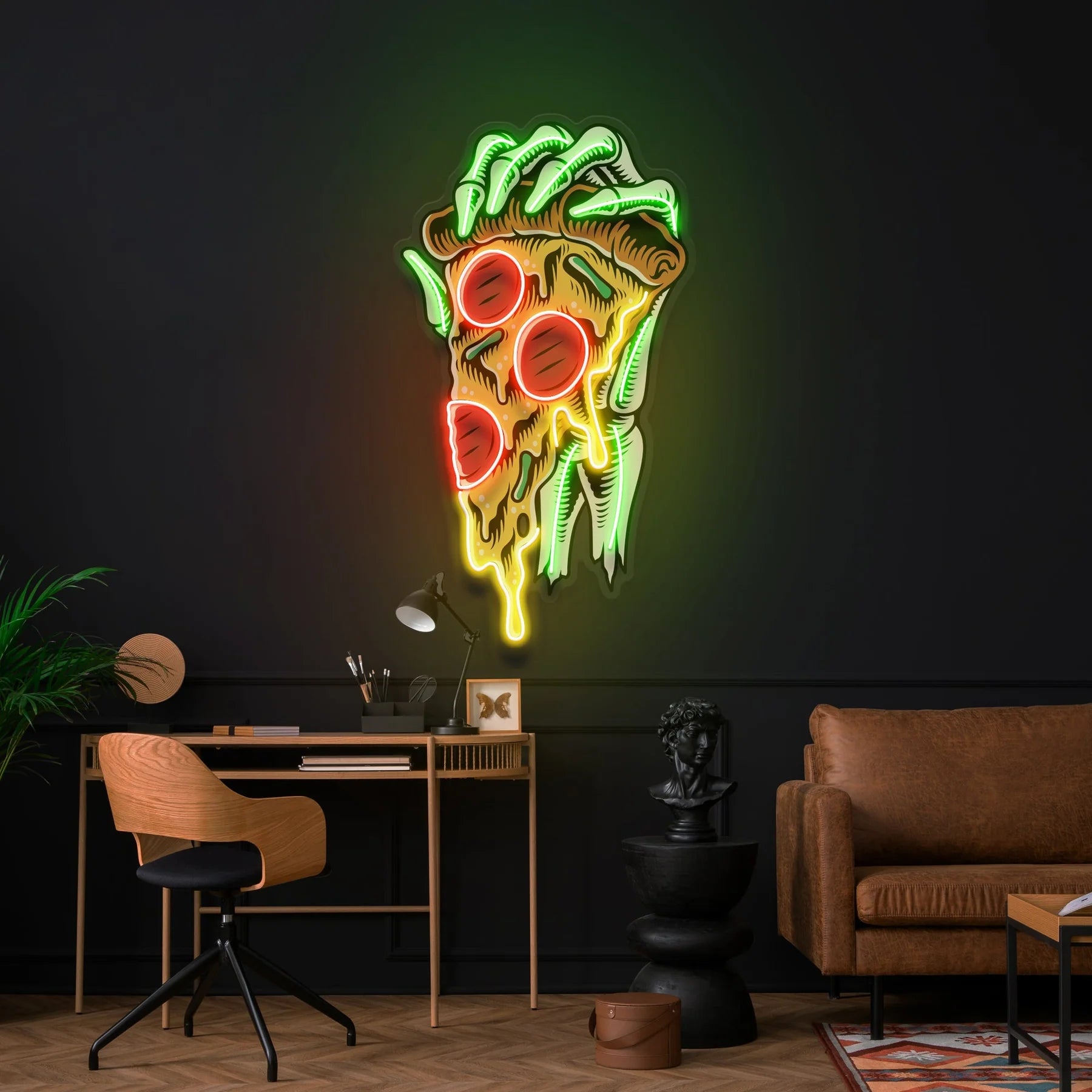 Pop Art Hand mit einem Pizzastück: LED Neon Schild Licht