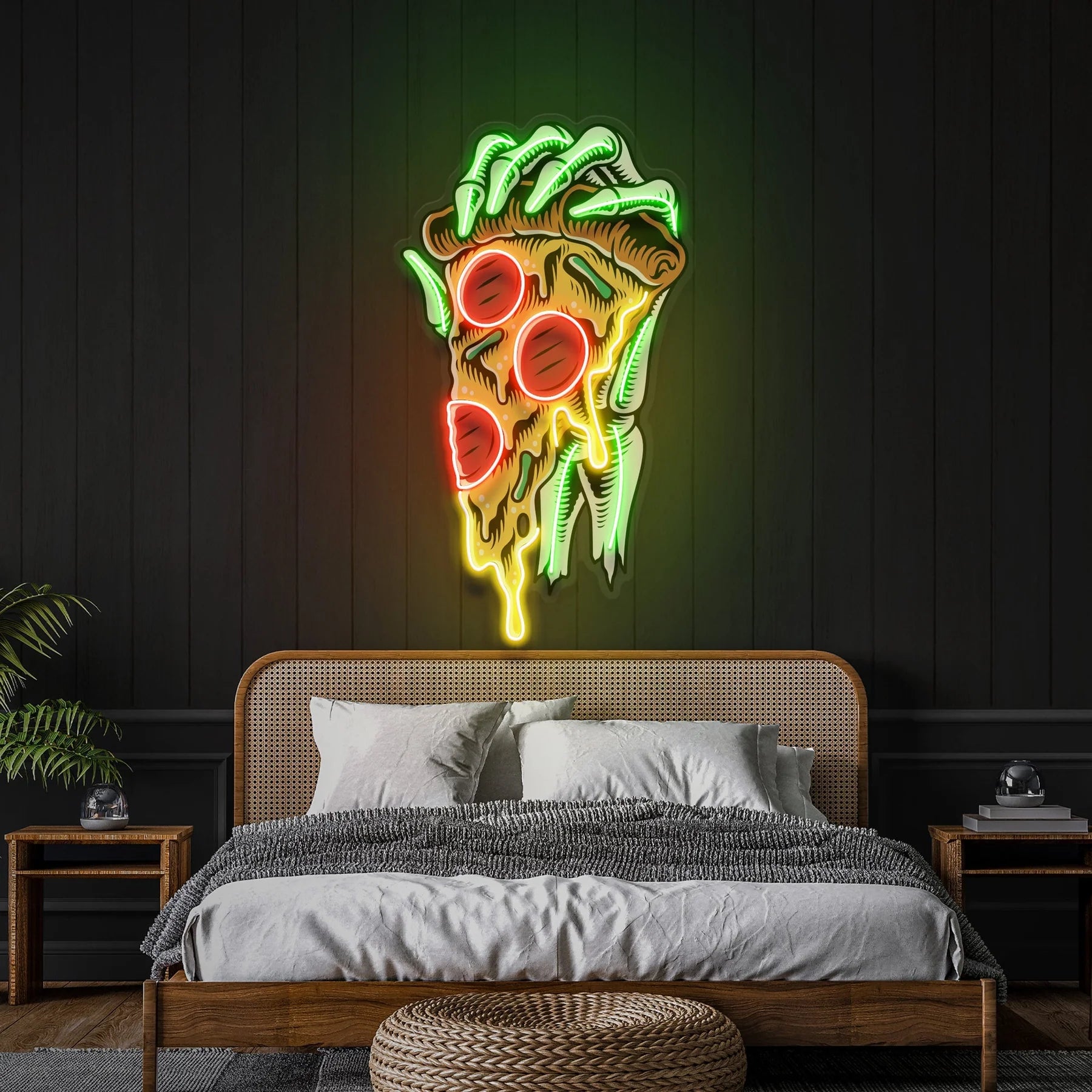 Pop Art Hand mit einem Pizzastück: LED Neon Schild Licht