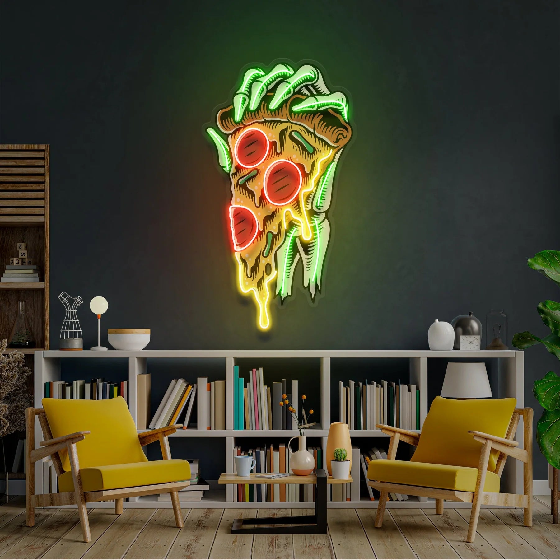 Pop Art Hand mit einem Pizzastück: LED Neon Schild Licht