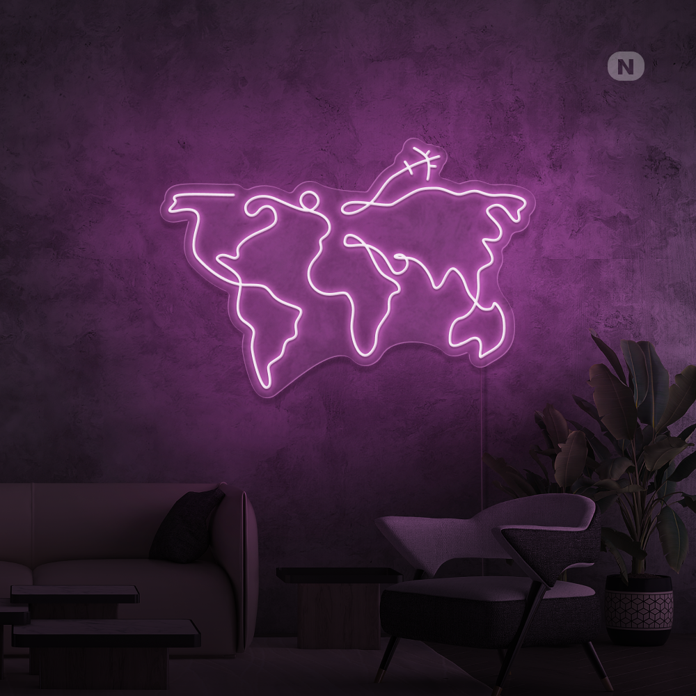Neon Schild Weltkarte