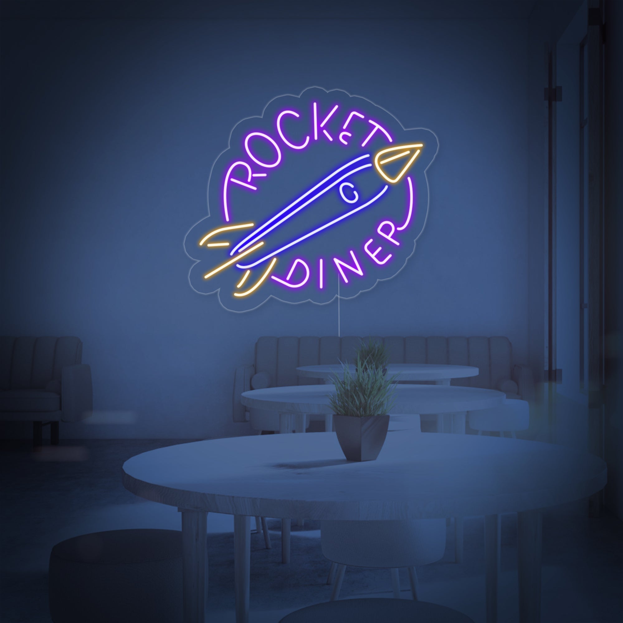 "Rocket Diner" Neonschrift, Diner Leuchtreklame, Diner Leuchtschild
