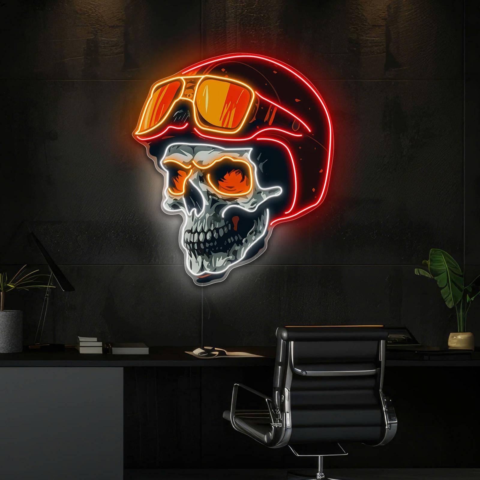 Radiant Revenant: Leuchtreklame mit Totenkopf und Helm