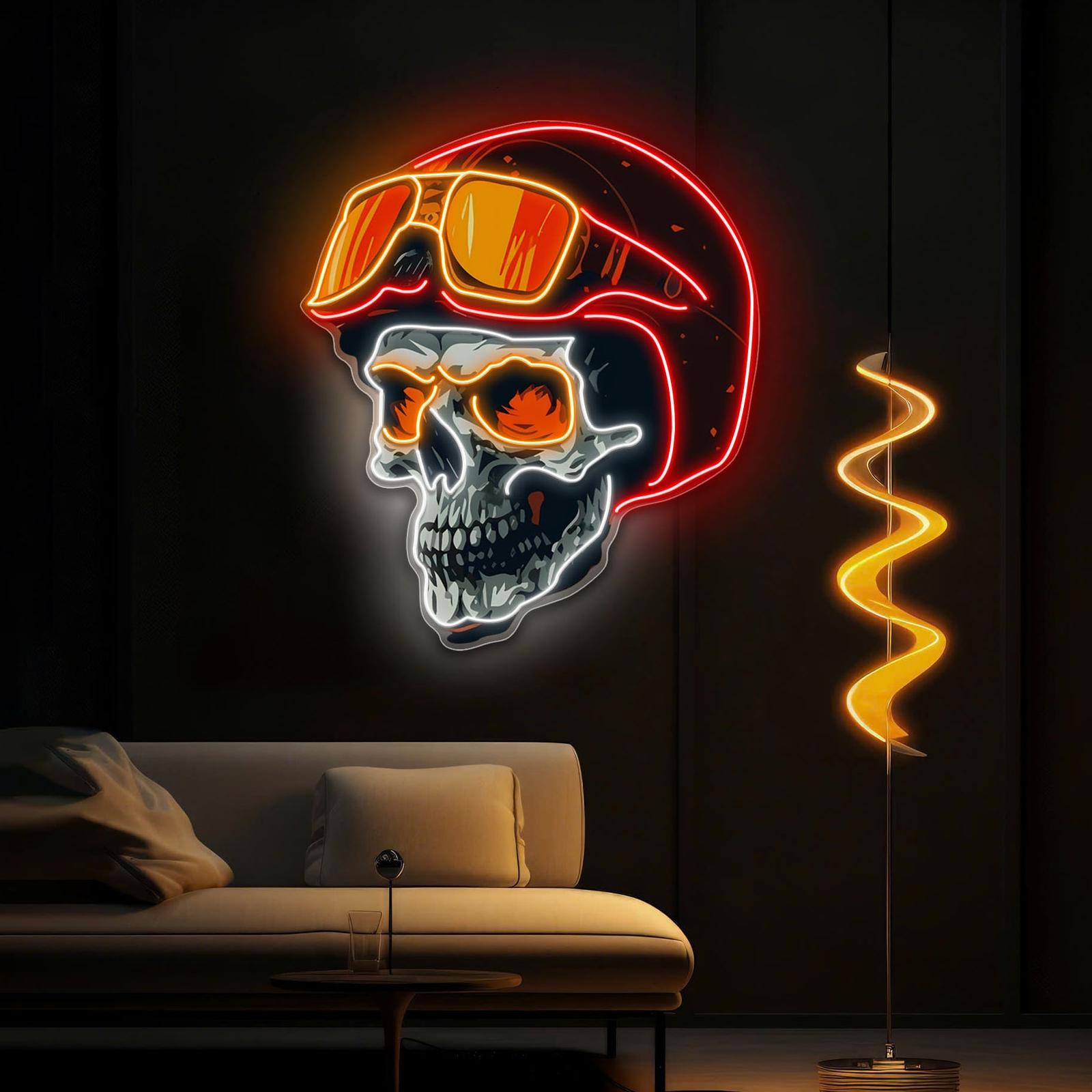 Radiant Revenant: Leuchtreklame mit Totenkopf und Helm