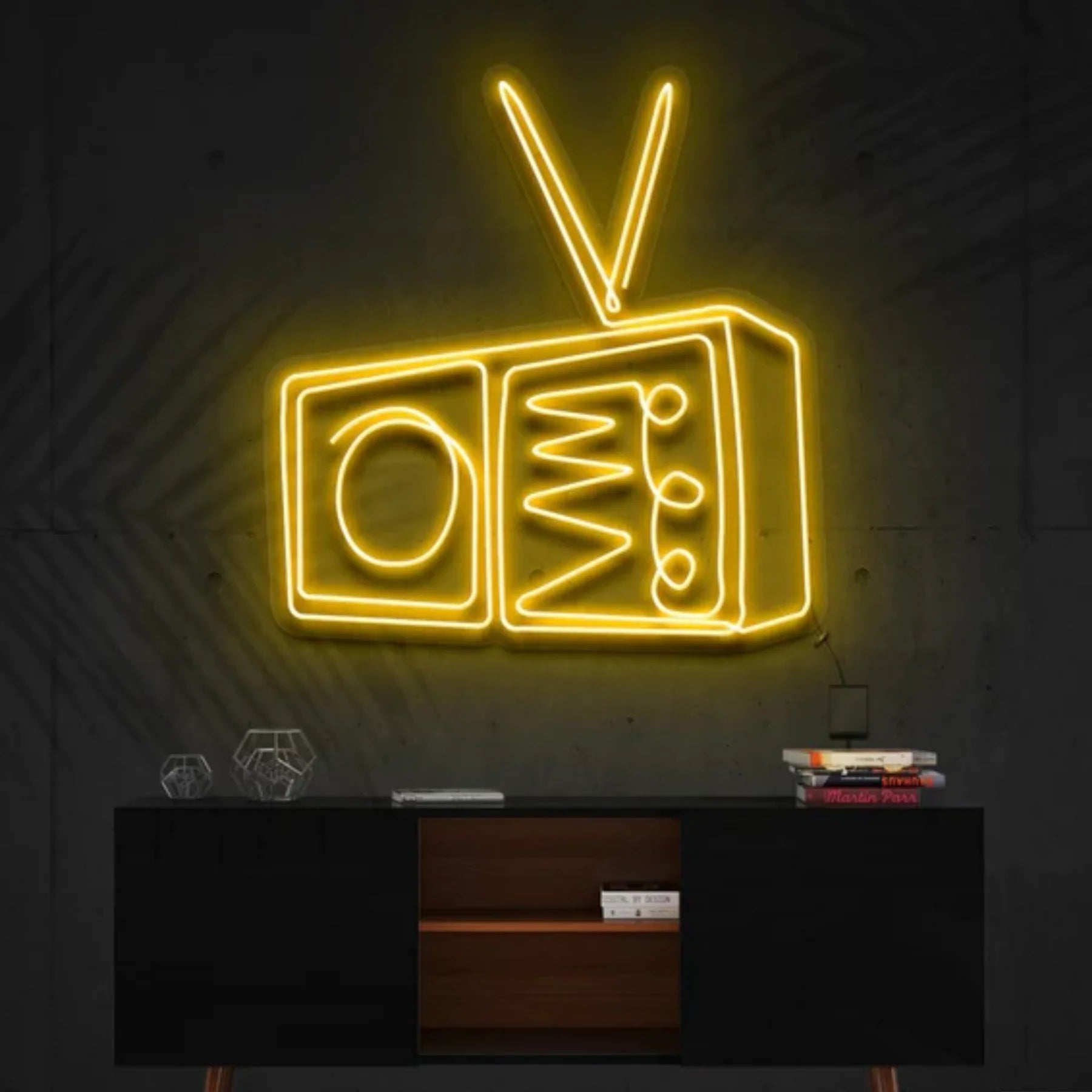 „Radio“ – Neon Kunstwerk – Ihr leuchtendes Ode an die Musik und die goldenen Zeiten des Radios
