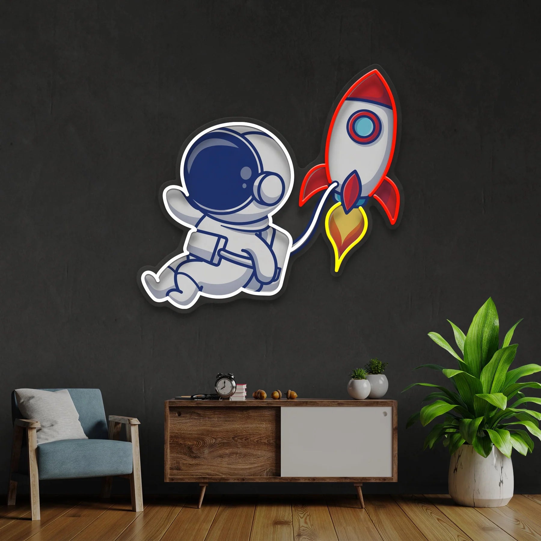 Rakete Astronaut Kunstwerk Led Neon Schild Licht