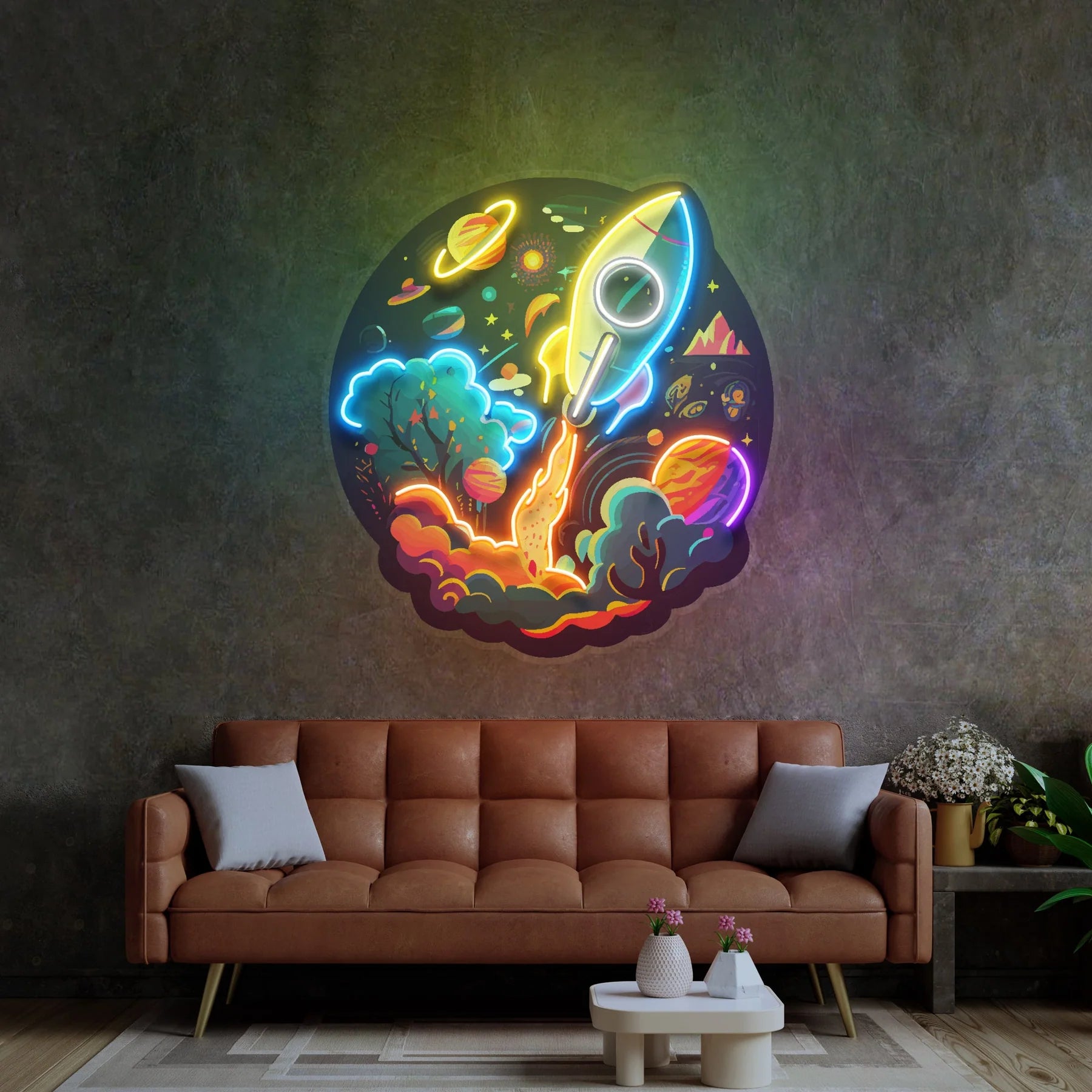 Rocket Launching Universe LED Leuchtreklame Licht Pop Art