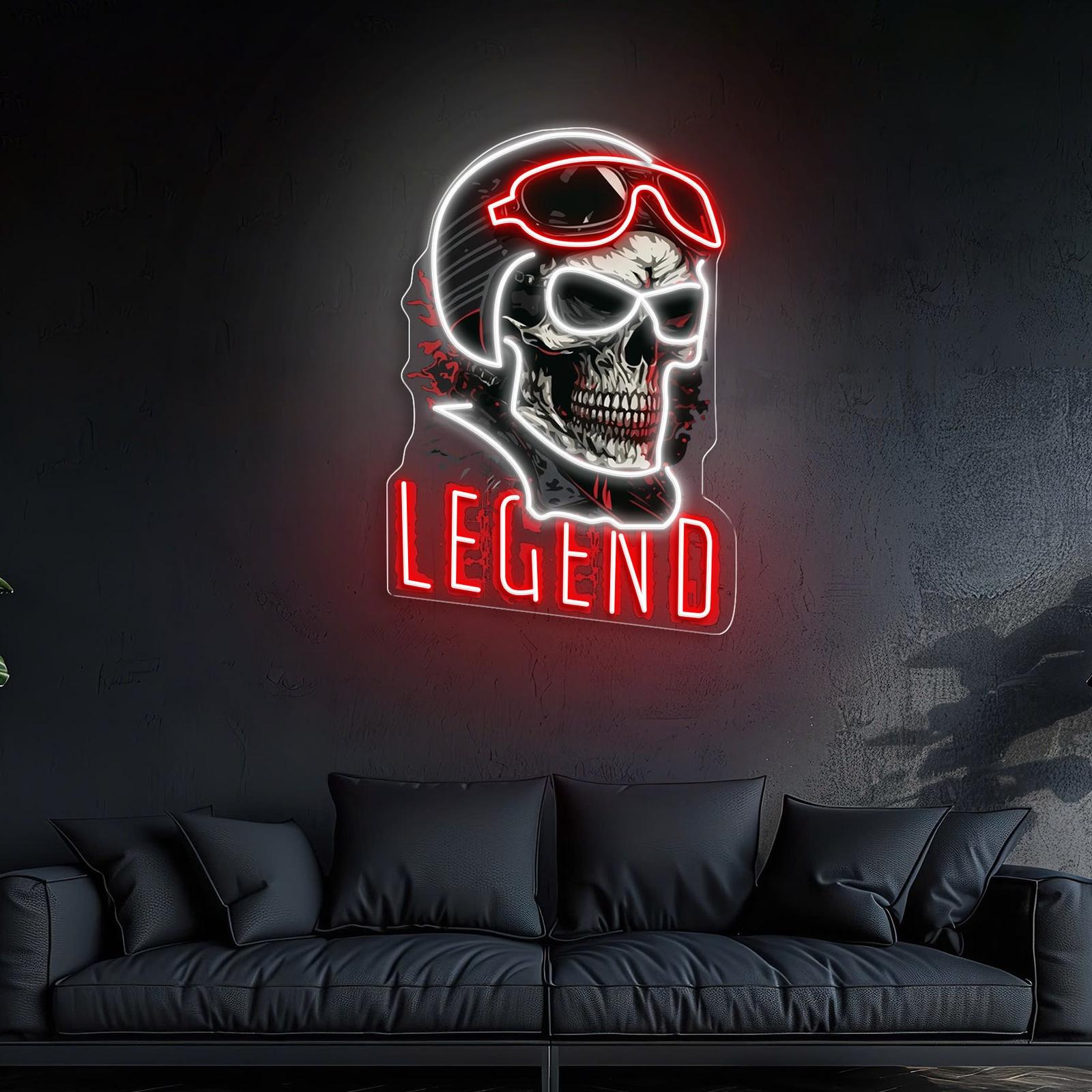 Rogue Rider: Neon-Leuchtreklame mit Totenkopf und Helm