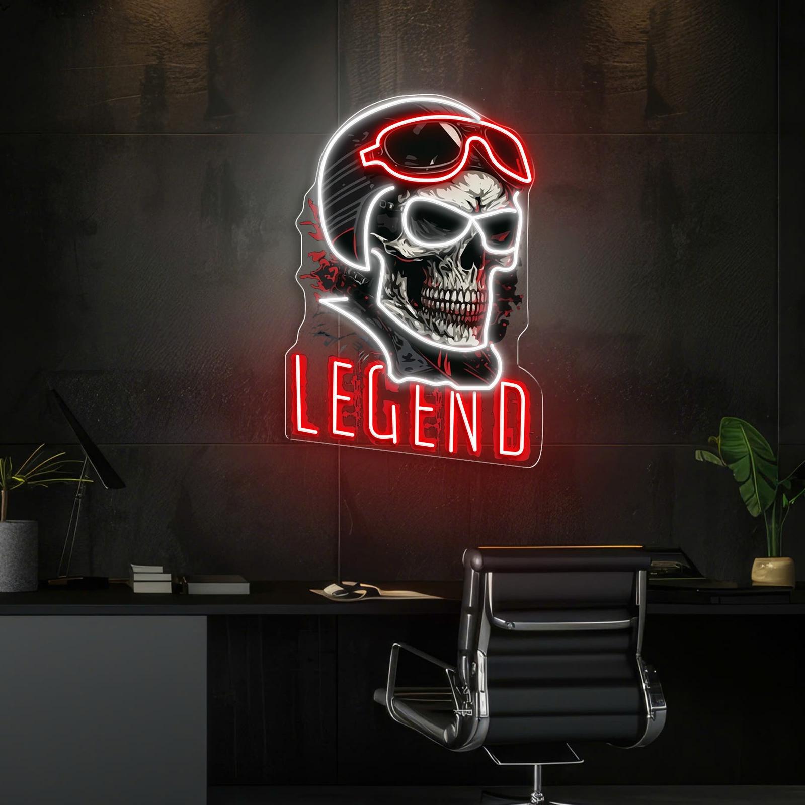 Rogue Rider: Neon-Leuchtreklame mit Totenkopf und Helm