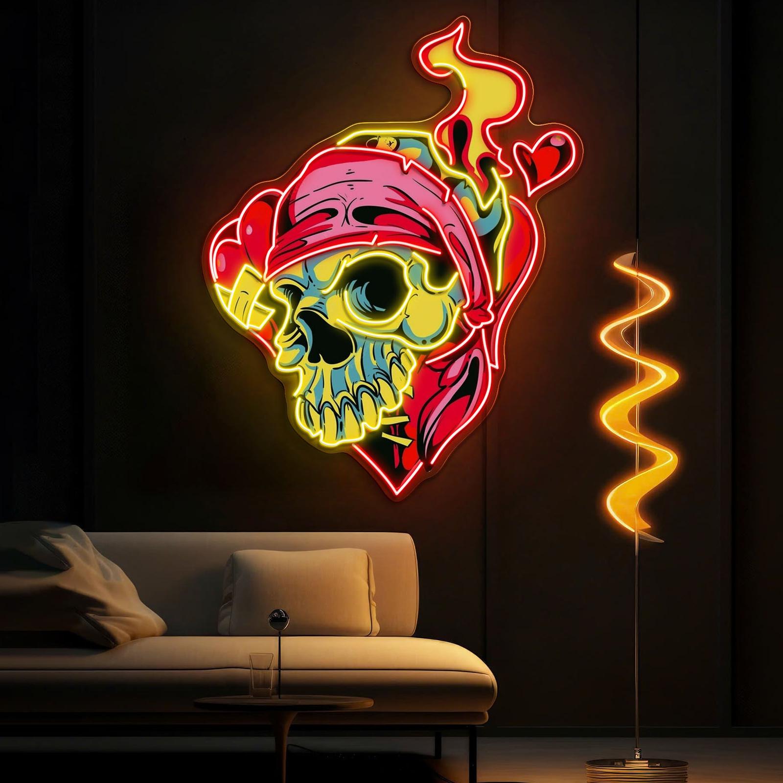 Schädel und Liebe: Romantisches Neon Kunstwerk