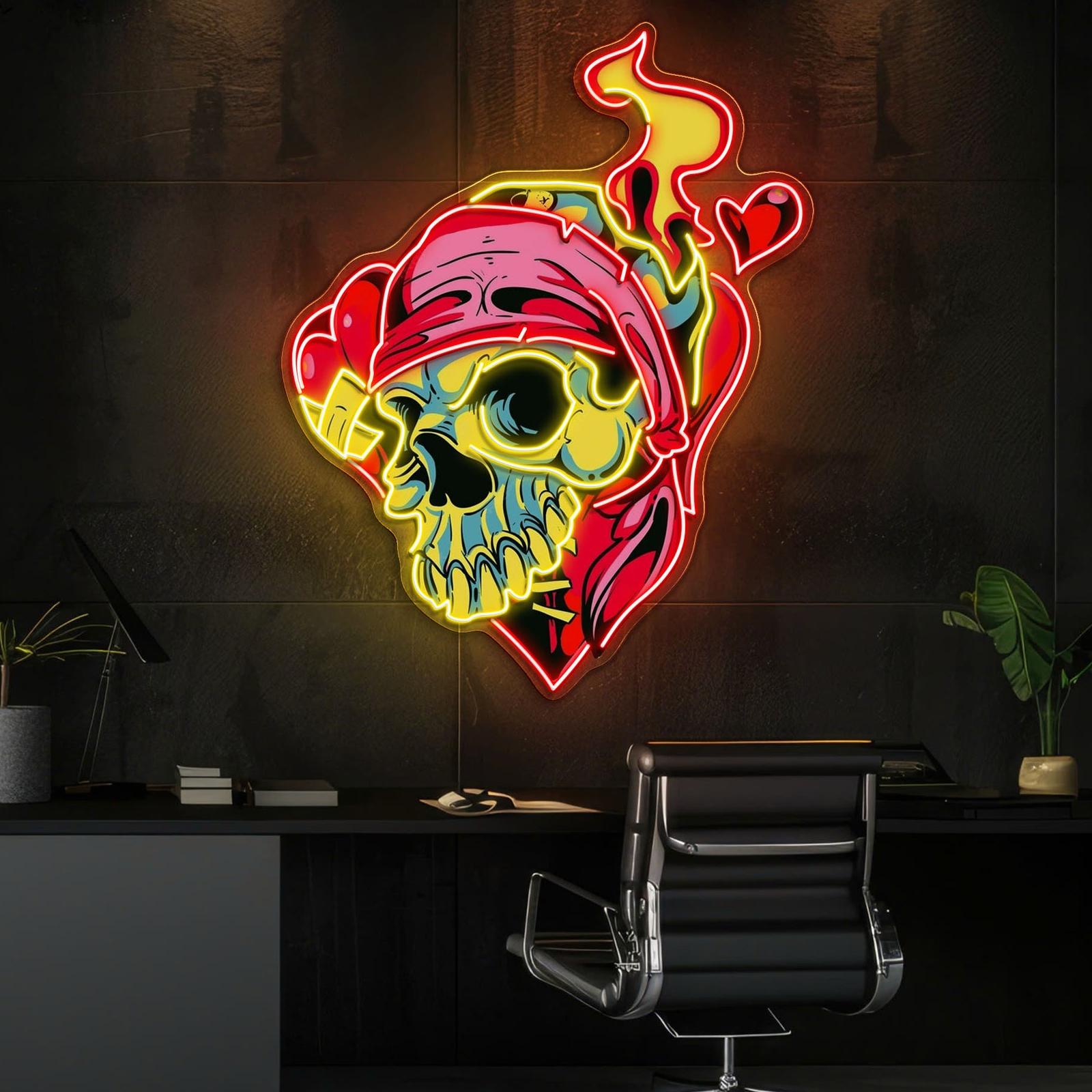 Schädel und Liebe: Romantisches Neon Kunstwerk