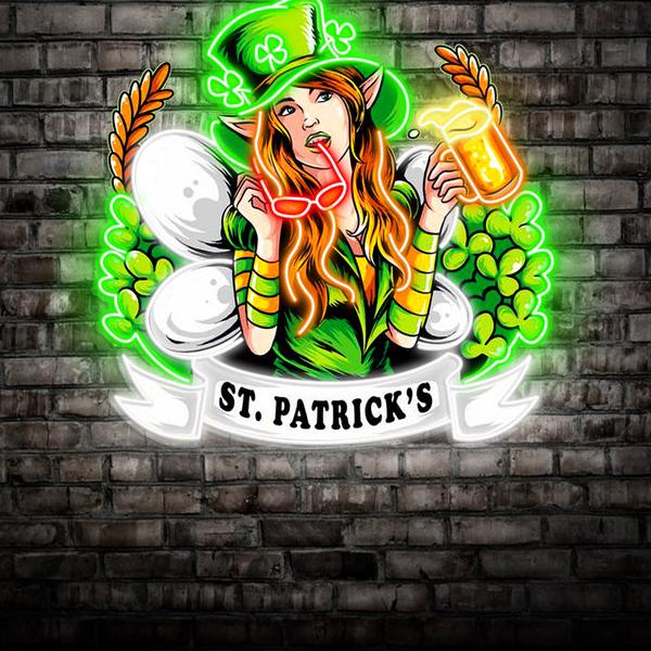 Sexy Frau zum St. Patrick's Day LED Neon Acryl Kunstwerk