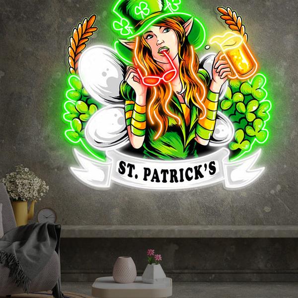 Sexy Frau zum St. Patrick's Day LED Neon Acryl Kunstwerk