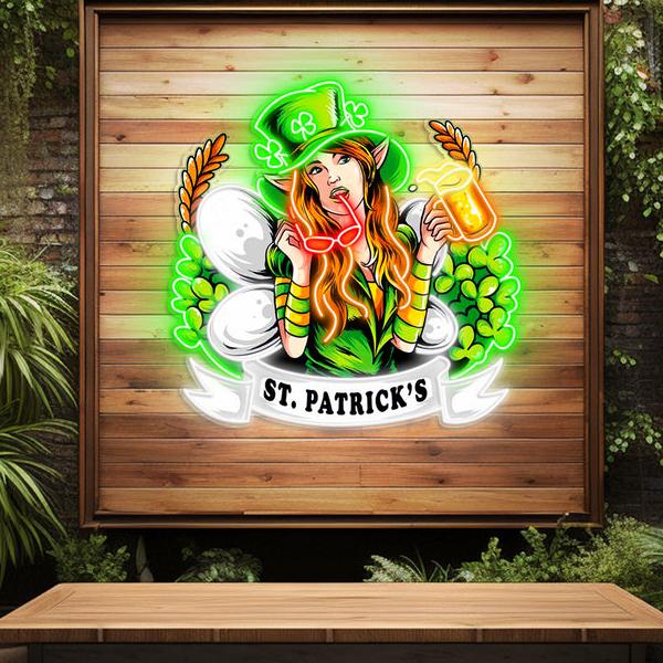 Sexy Frau zum St. Patrick's Day LED Neon Acryl Kunstwerk