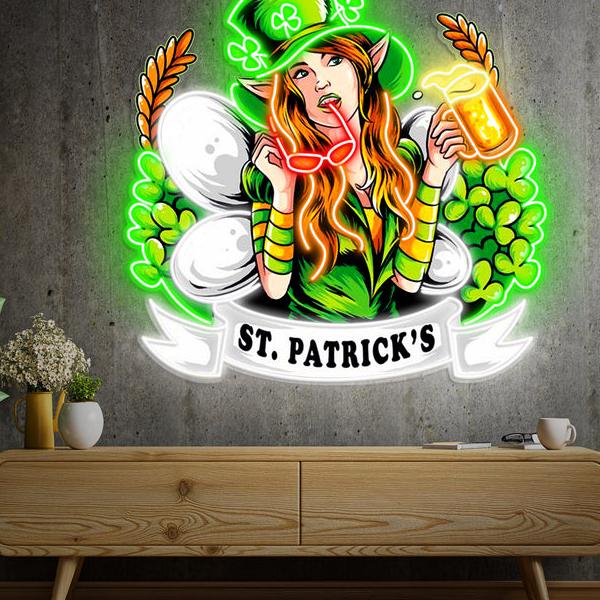 Sexy Frau zum St. Patrick's Day LED Neon Acryl Kunstwerk