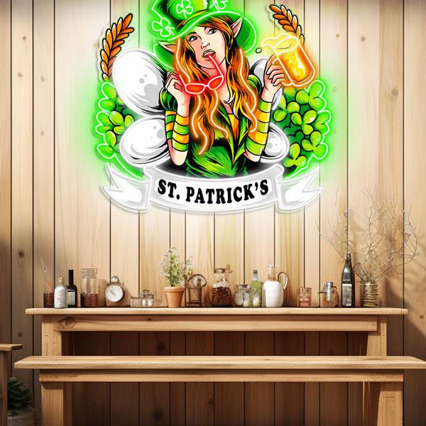 Sexy Frau zum St. Patrick's Day LED Neon Acryl Kunstwerk