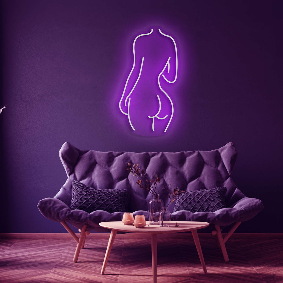 Silhouette Neonlicht des weiblichen Rückens – Elegante Neonkunst für moderne Räume