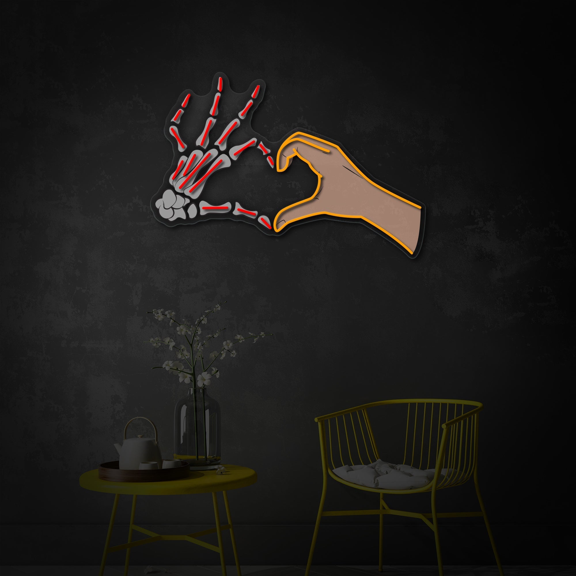 "Schädel -Hand -Liebe Pose" UV-bedruckt LED-Neonschild
